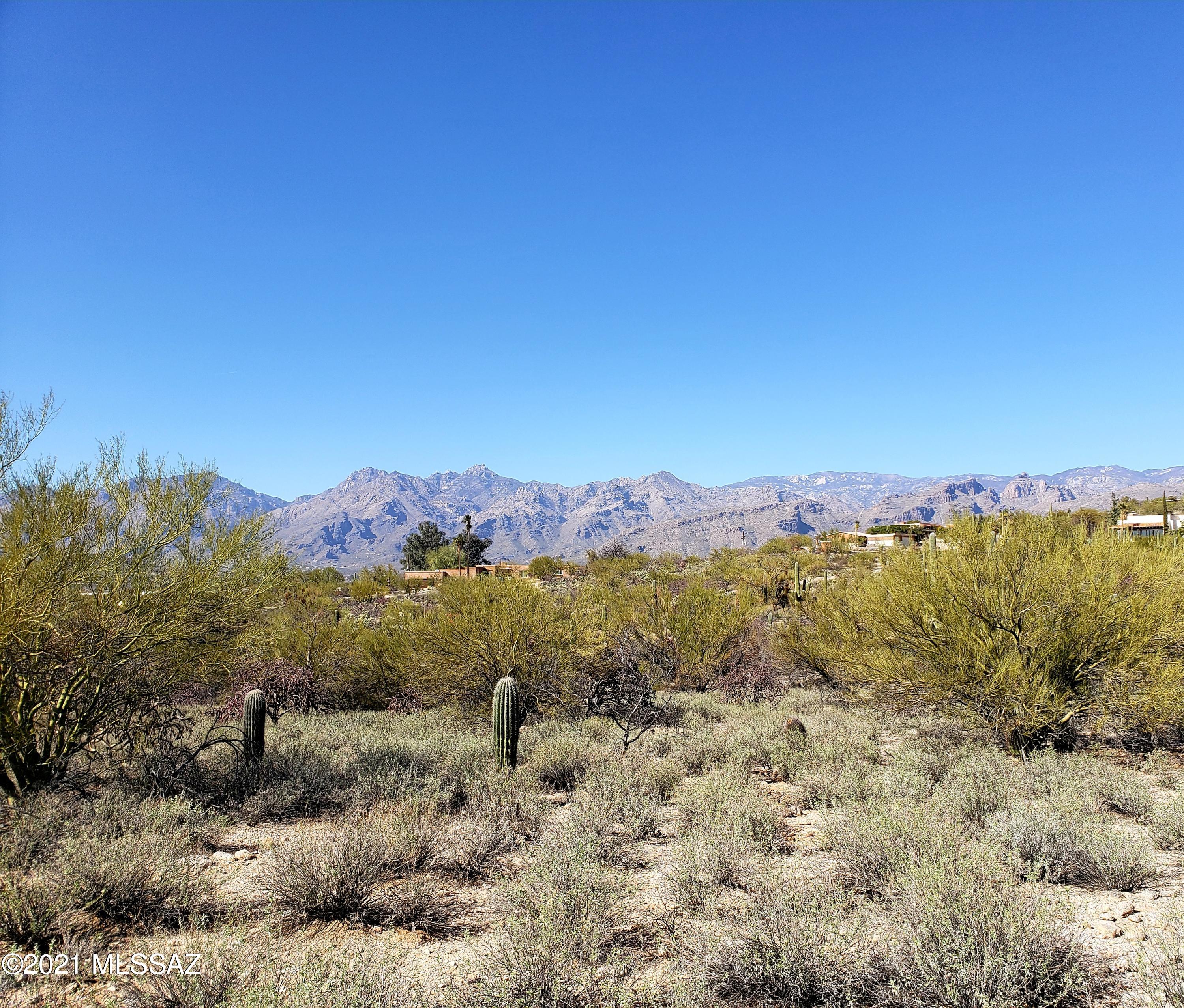 Large ready to be built on CUSTOM HOME SITE! This parcel offers amazing 360 views. The views of the mountains are BREATHTAKING AND CITY VIEWS! Lots of Mature Saguaros. It was just surveyed and has the property stakes for your ease. If you build the drive to your home on the east side by the neighbors driveway you can avoid  the small wash in front. TEP has a pole at the top of ridge to easily pull power to your home.SWG and water is right at the street and is marked as well. Lot is big enough for a large custom home, guest home and animal facilities.NO FLOOD ZONE, NO DEED RESTRICTIONS AND NO HOA!! Build your dream home here.Walkable to pubs, restaurants and groceries. Banks, pharmacies and shops a 2 min drive. Top of Mt. Lemmon in 40 min. Both sellers are licensed to sell real estate in AZ