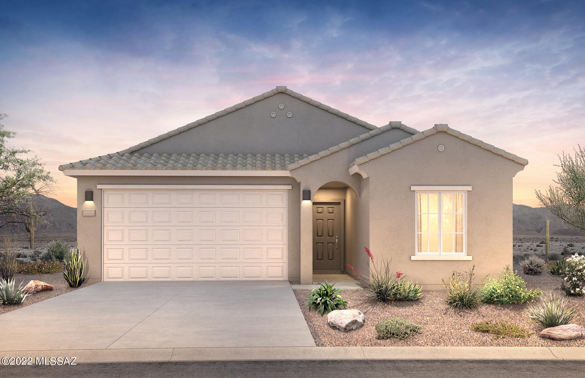 Just finished and move-in ready now. Homesite backs to desert landscape common area, sweeping views. The home is professionally designed with neutral Interior and front yard landscaping. All appliances including washer/dryer/refrigerator; (pre-plumb for gas and electric at range), kitchen with granite countertops, Whirlpool stainless-steel appliances, 36'' cabinets with crown molding and hardware, white WP washer/dryer and faux wood window blinds on front windows.  Quality energy efficient features include Carrier HVAC (gas) and Rinnai tankless water heater.