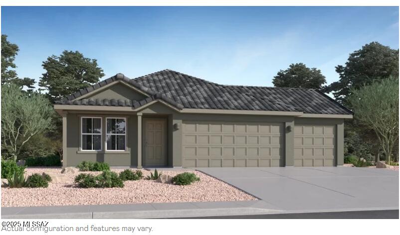 This new single-story home features a modern layout with an open floorplan consisting of a stylish kitchen, a dining nook and the Great Room, with a patio offering seamless indoor-outdoor transitions. Three bedrooms are tucked away to the side of the home for optimal privacy, including the spacious owner's suite. Residents will enjoy additional storage space and convenient parking with a three-bay garage. This home includes GE® stainless steel appliances, Rinnai Tankless Water Heater, Granite Countertops, Taexx® built-in pest control system, 2'' faux wood blinds, LED lighting and so much more! As an added bonus, this home comes complete with a washer and dryer! Don't miss this great opportunity to own a beautiful move-in ready home!