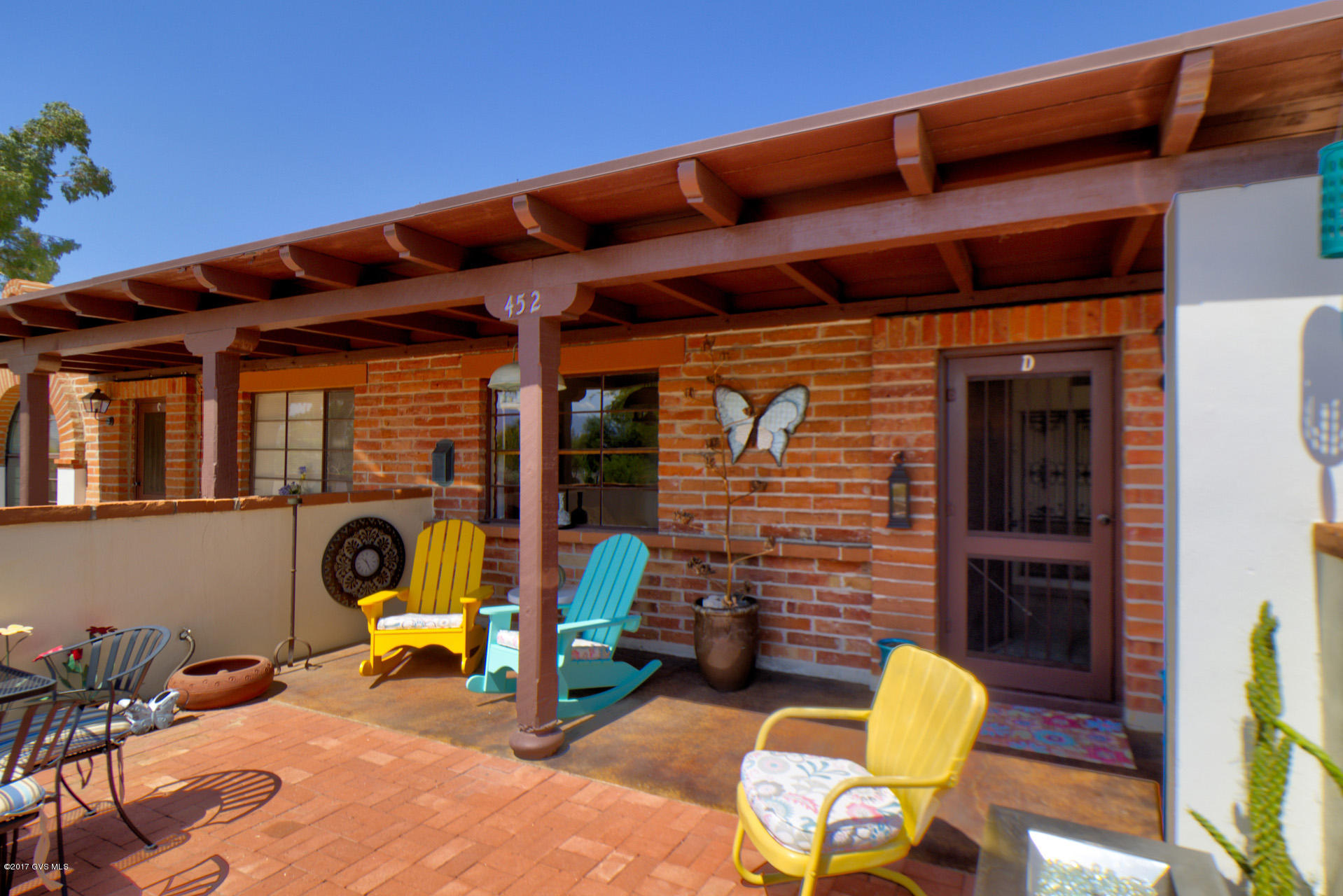 Great style & remodeled, newer cabinetry in kitchen and bath. Newer appliances and dishwasher. Mostly furnished. Was 2 bedroom, now second bedroom is multi-purpose room with built-ins + closet. All light & bright, electric fireplace in living room. This is a must see. Great mountain views!! Fabulous patio with fountain & fireplace. Nice laundry room off kitchen. Don't miss out on this one.
