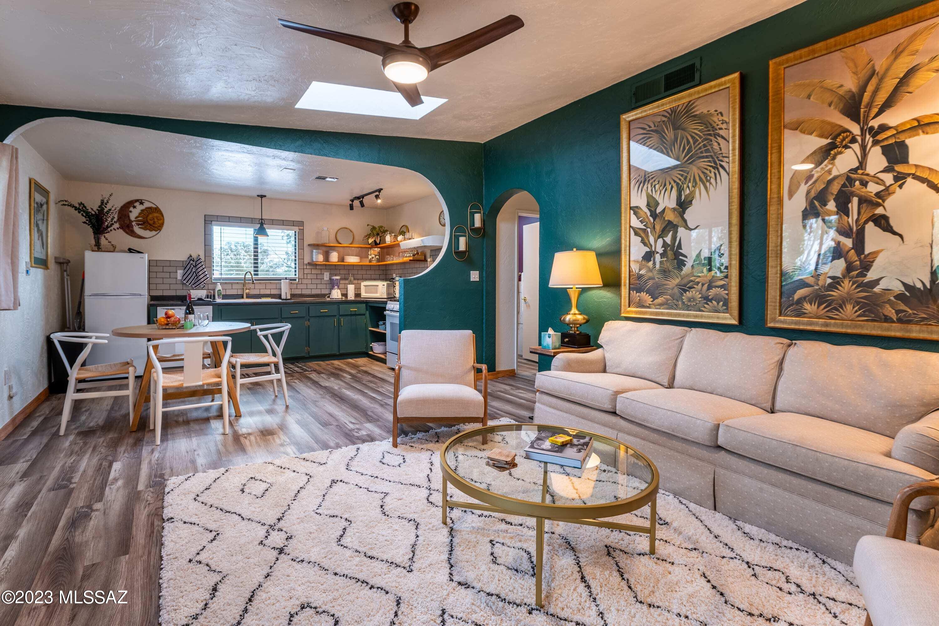 Available for long term lease of a minimum of 1 year, the Magnolia Suite is a classy, comfortable, and beautiful space. With both north- and south-deck views overlooking the heart of Tubac, this wonderful 2 bedroom, 1 bathroom rental opportunity is located centrally near all the best galleries, shops, and restaurants.  Comes unfurnished. Utilities included in monthly rental fee. Ask about the nearby Soulistic Healing Center (just a 5 minute walk), Arizona's finest Copper Ionized Pools, plus jacuzzi, massages, and infrared sauna.