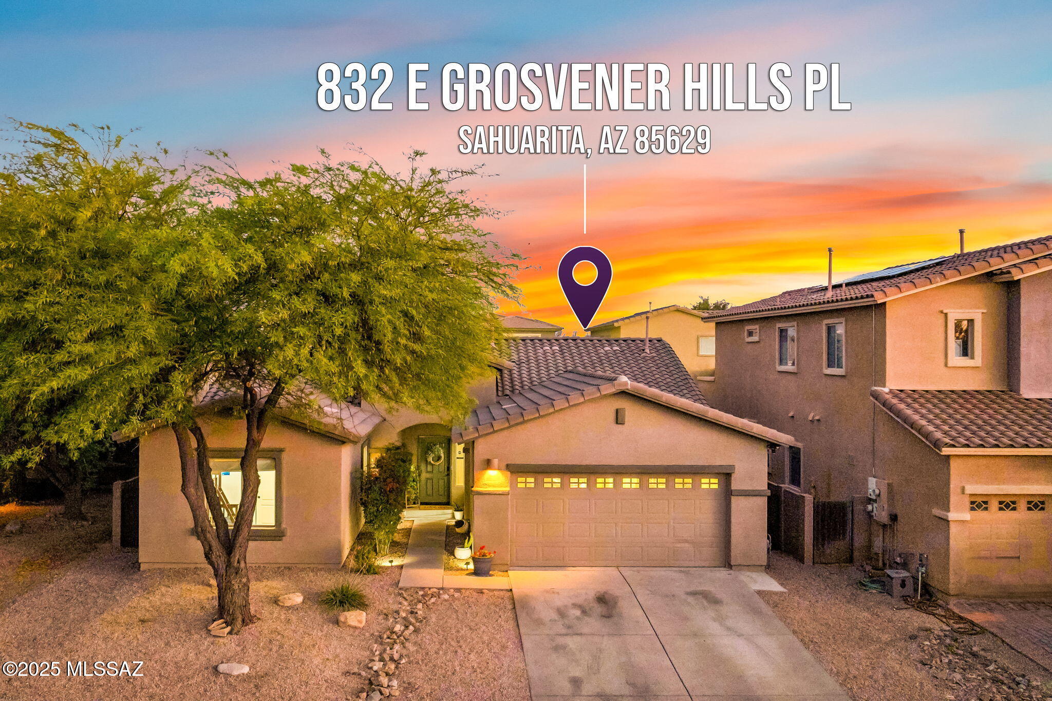 This beautifully maintained single-story home features a spacious 3-car tandem garage with glass-panel windows and a lush, maturely landscaped entry. Inside, enjoy a split floor plan with 4 bedrooms and 2 full baths, including a dual-sink guest bath with tub/shower. The open-concept layout includes a family room with a built-in electric fireplace, a  formal dining area, a spacious laundry room and a delightful chefs kitchen. The kitchen offers granite countertops, stainless steel appliances, and island with bar seating, pendant lighting, a pantry and bay-windows with views to the back yard.  The primary suite  includes easy backyard access, dual sinks, a walk-in shower,  a garden tub and a walk-in closet. Outside, relax under a covered patio with a fire pit and plenty of mature landscaping. Additional features include: Laminate and tile flooring throughout, close to community pool and parks, shopping and dining and move-in ready and full of charm!