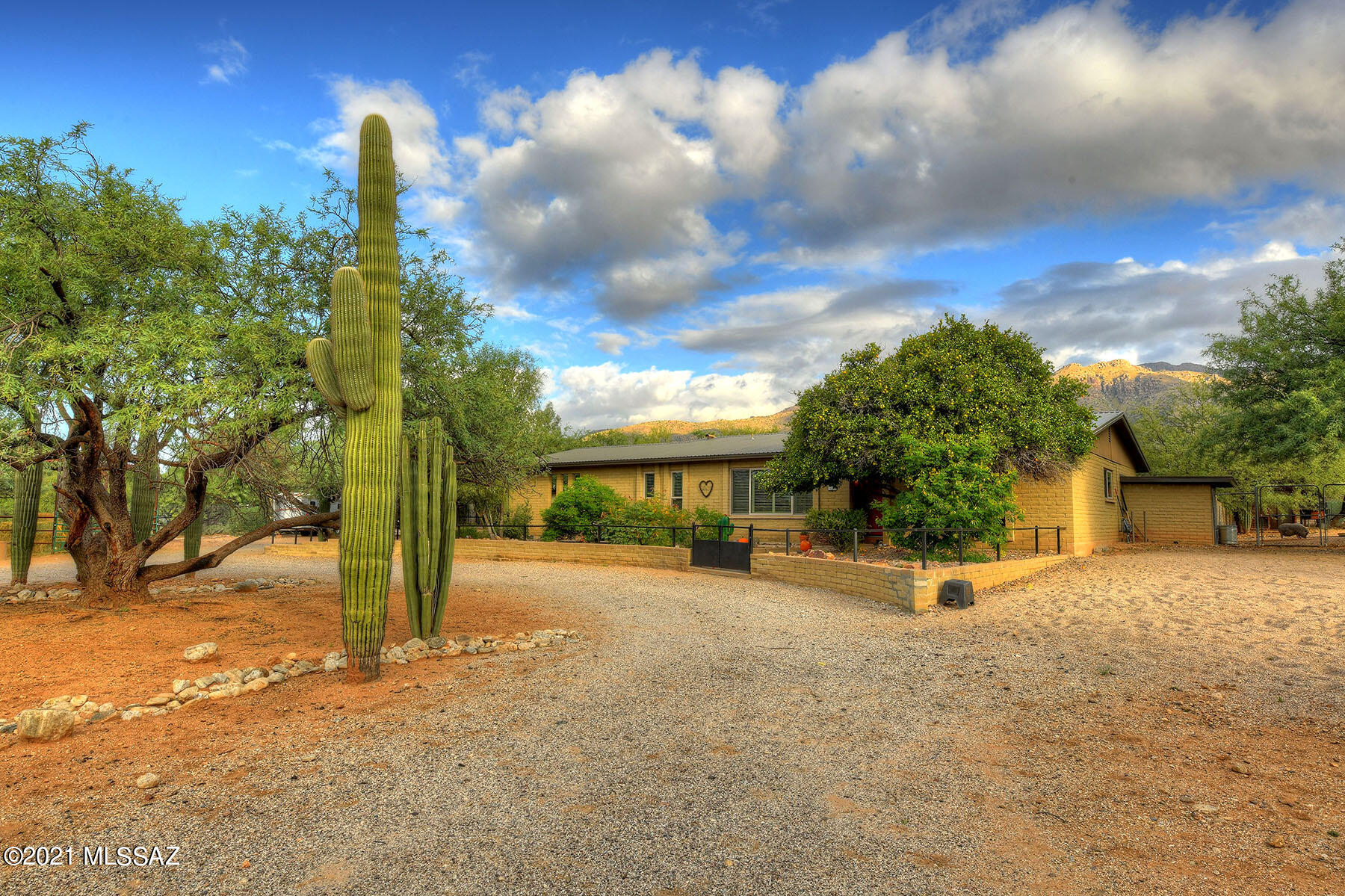 Range Pricing - Seller will counter or accept offers from $650,000-675,000. Lovely 3BR/2BA home in the Tanque Verde Valley w/separate 1BR/1BA guest house. Fully remodeled kitchen features tile backsplash, recycled glass countertops, all new cabinets & SS appliances. Unique butler's pantry in DR for additional storage. Inviting open floor plan & beautiful brick FP in family room. Master suite opens to back patio where magnificent mountain views, a sparkling pool & shady ramada await. Updated master bath w/large walk-in shower. Guest bath has been updated as well. Home features plank tile flooring, dual pane windows, new metal roof, & ample parking w/5 garage spaces. With almost an acre & completely fenced, this horse property has facilities for horses and more. No HOA, your new home awaits!