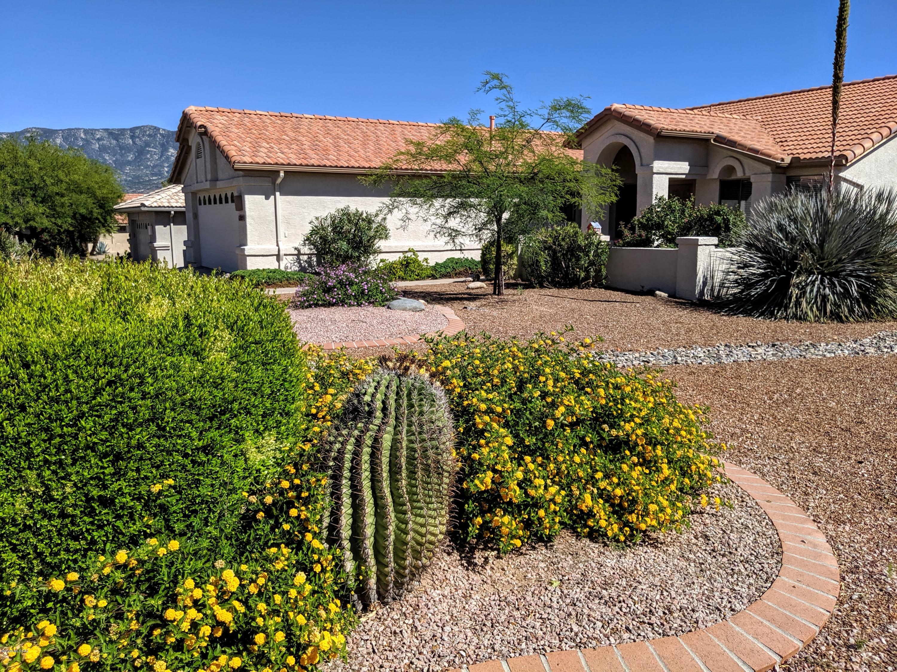 NEW PAINT! NEW FLOORING THROUGHOUT! Bright, clean Two Bedroom PLUS DEN Diego Model on large corner lot with mountain views. in HOA#2 in SaddleBrooke- the Premier Active Adult community in Tucson! Extended Garage with Electric Vehicle outlets installed, ALL APPLIANCES INCLUDED. Well landscaped- including MATURE CITRUS- enjoy fresh juice in season! This is a well-maintained home READY FOR YOU RIGHT NOW!