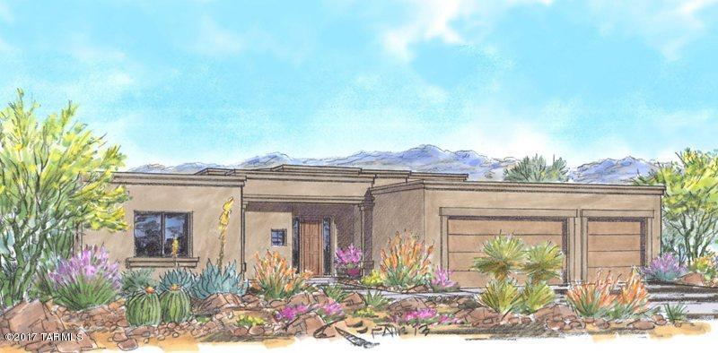 Home under construction is the beautiful Contemporary Southwest style 2450 SF Classic Series Sombra Home located in a gated subdivision with outstanding views of the four surrounding Tucson area mountain ranges. Situated on an approximate 3/4 acre lot, it will include a Great Room, 4 Bedrooms, 3 baths, 3 car garage, and a rear covered patio. Added upgrades include a garage service door, gas line for BBQ, electric floor outlet in Great Room, and three kitchen pendant lights. Buyer will have the opportunity to select flooring, kitchen cabinets, appliance package (GE stainless appliance package is standard), type of granite countertops, lighting, and interior paint. Many other upgrades and options are available. Buyer selections may adjust final sales price. Please contact Mike Blake or Lewis Mitchel to obtain more information on this newly designed quality Sombra Home.