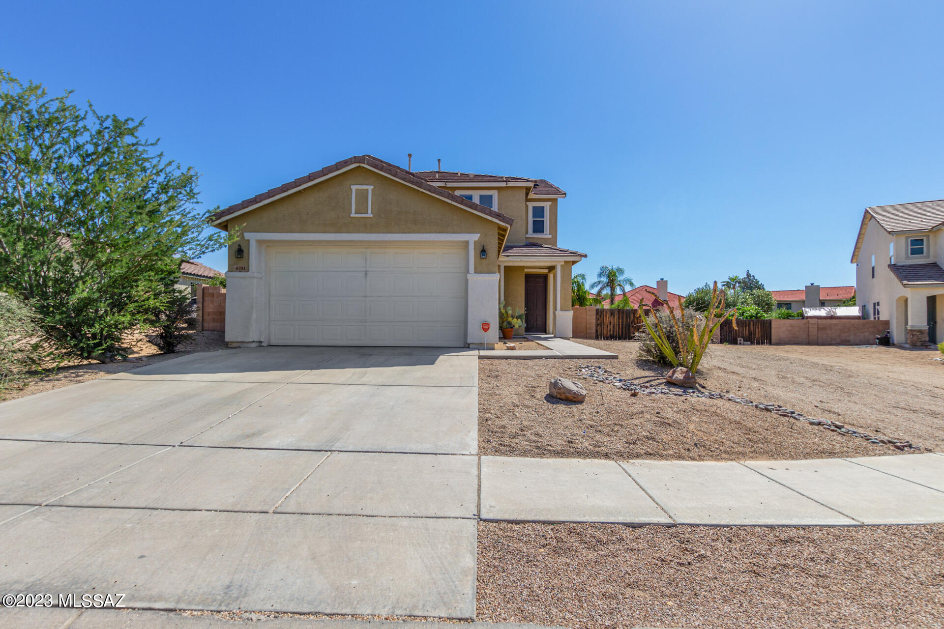 Seller will accept or counter offers between $399,500 and $414,500. Be the proud owner of this lovely 2-story property in the desirable Countryside Village! Featuring desert front yard & 2-car garage w/extended driveway. The charming interior boasts a sizable living room adjacent to a bright dining room, making entertaining a bliss. Spacious family room opens to the well-kept kitchen, fully equipped w/granite counters, white cabinetry, a convenient pantry, recessed lighting, SS appliances, & an island w/breakfast bar. The practical den is ideal for home office, while the spacious loft is perfect for media room. Sizable main retreat has a full bathroom w/dual sinks & walk-in closet. Low-maintenance backyard w/mountain views & extended covered patio is ideal for relaxing.