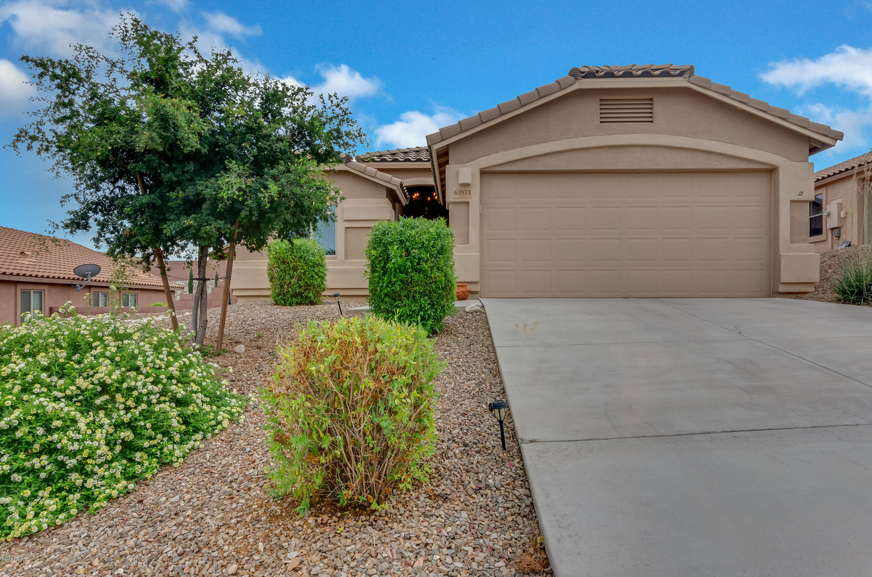 Mountain views to enjoy from your spacious & very private backyard! Handsome well cared for home w/brand new carpet in Master BR. This 1346 sq. ft. home lives large with high ceilings, open great room & expansive kitchen island. Open your front door to rich wood laminate floors installed at an angle. Split bedroom plan w/2 guest rooms up front & spacious master bedroom in the back. Kitchen features an abundance of cabinets, pantry & stainless steel appliances. Island can accommodate several bar stools. Tile in kitchen, entry & baths. Dining area large enough for big table. Picture window & sliders let in lots of natural light. New chandelier in entry.