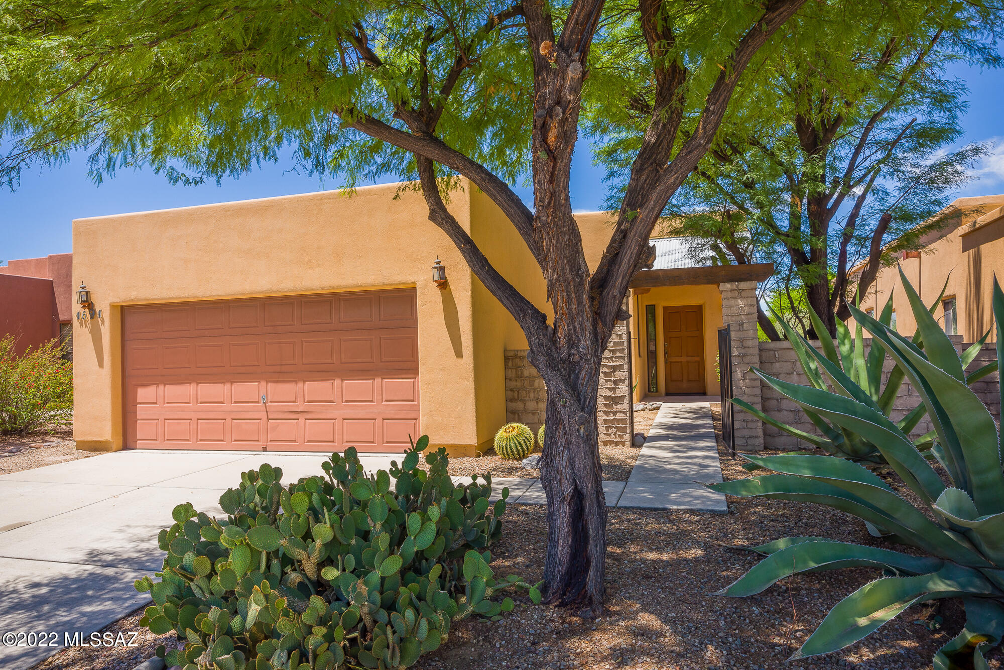 Nestled on a private cul-de-sac is this rare desert retreat in Barrio Solano. The home welcomes you to 3 bedrooms, 2 baths and a charming patio with breathtaking views of the Catalina Mountains. It also features high ceilings, custom lighting, tile floors throughout the main living areas and a cozy fireplace overlooking the grand kitchen space. With natural light flowing throughout the home, split floor plan,  each room is catered to privacy, functionality and comfort. The master suite offers a walk-in closet and his/hers sink. Upgrades include redesigned desert oasis landscape and freshly painted interior in ALL rooms. French doors open to a covered patio and backyard perfect to BBQ with family and friends . Laundry room inside. Close to Sabino Canyon. Truly a house you can call HOME