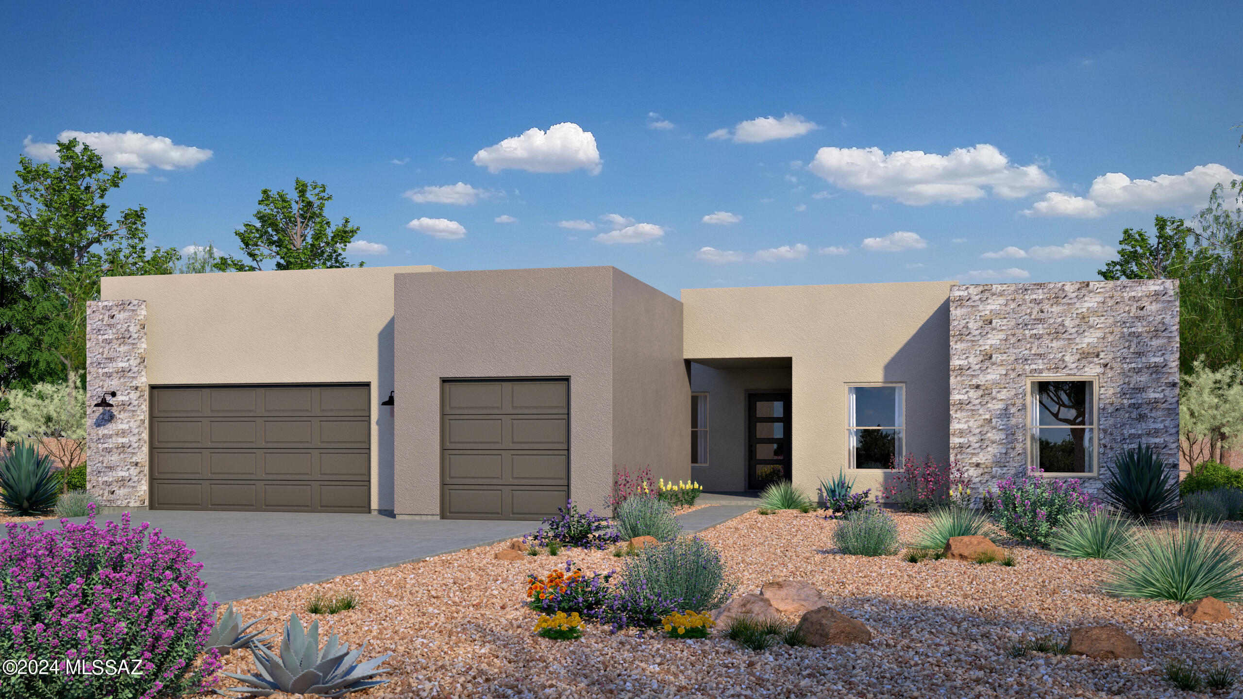 Don't miss your chance to own 1 of the last sites at Sonoran Preserve! This Sycamore floorplan is a spacious 4 bedroom/4.5 bath home with all en-suites and an office/den. From your back patio and front courtyard, you'll enjoy stunning AZ sunrises and sunsets while capturing amazing views of the Tortolita and Catalina Mountains. This designer home features exterior cultured stone and sparkles on the inside with finishes selected by our in-house designer including a sleek pivot entry door, Quartz countertops throughout, custom closets in Owner's Suite, and matte black finishes on cabinet hardware, plumbing fixtures, bath accessories, and interior doors. The images are renders and may not depict the exact final product of this home. Estimated completion Spring 2025.