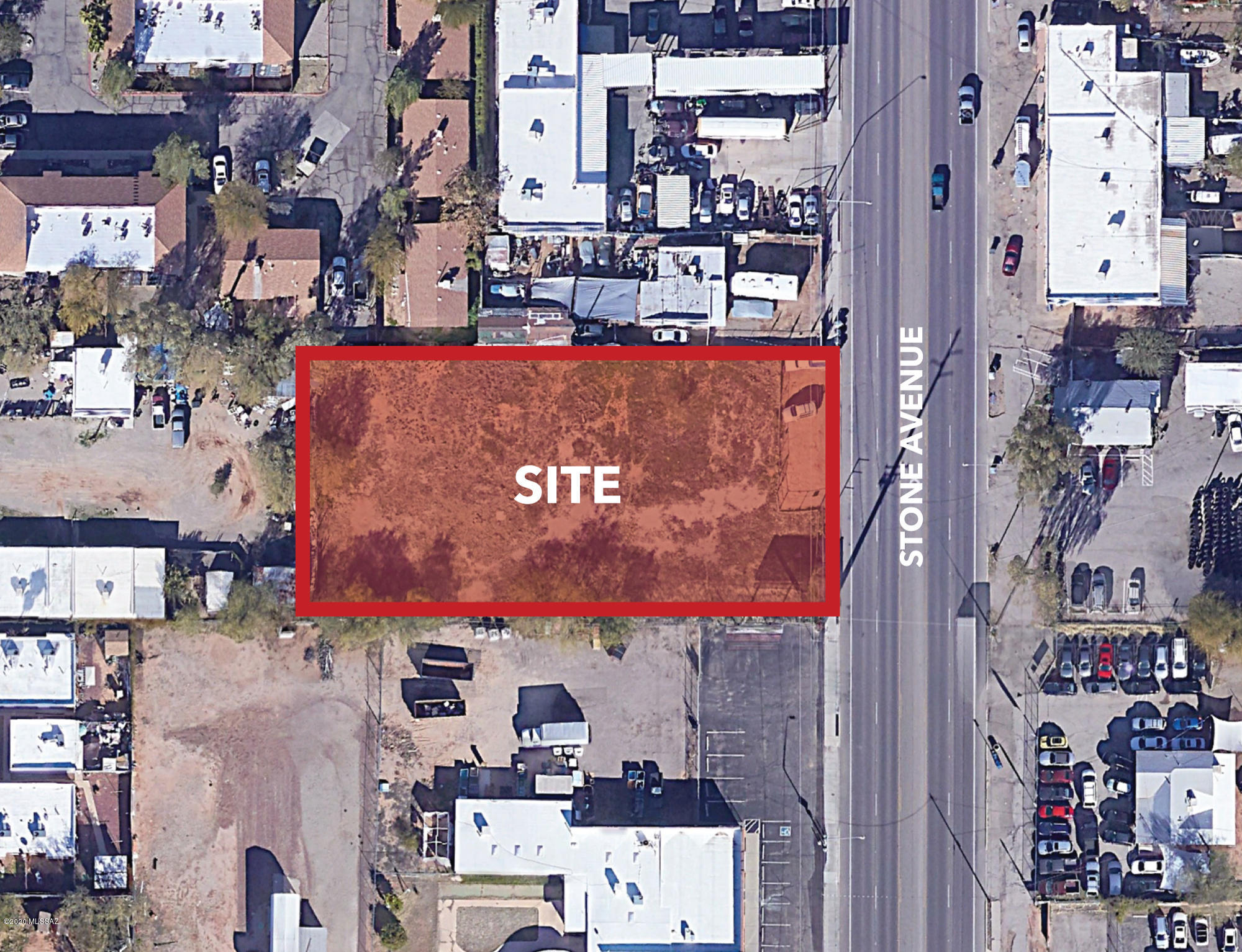 Rare Commercial Land fronting on Stone Ave in the City of Tucson! Great C-2 zoning in City of Tucson. Which allows many uses such as Retail commercial with wholesale; nightclubs, bars, amusement
enterprises permitted. Full range of automotive activities; sales, repair, leasing, etc. Limited manufacturing
permitted. Great marketing window with 120ft of frontage on the major traffic road Stone Ave with over 20,000 cars per day. New sidewalk and curb cuts built on Stone Ave.  Great site for a Car Sales lot.  Or automotive repair.   Flat and easy to develop.  All utilities available. See the virtual tour for a Birds Eye View