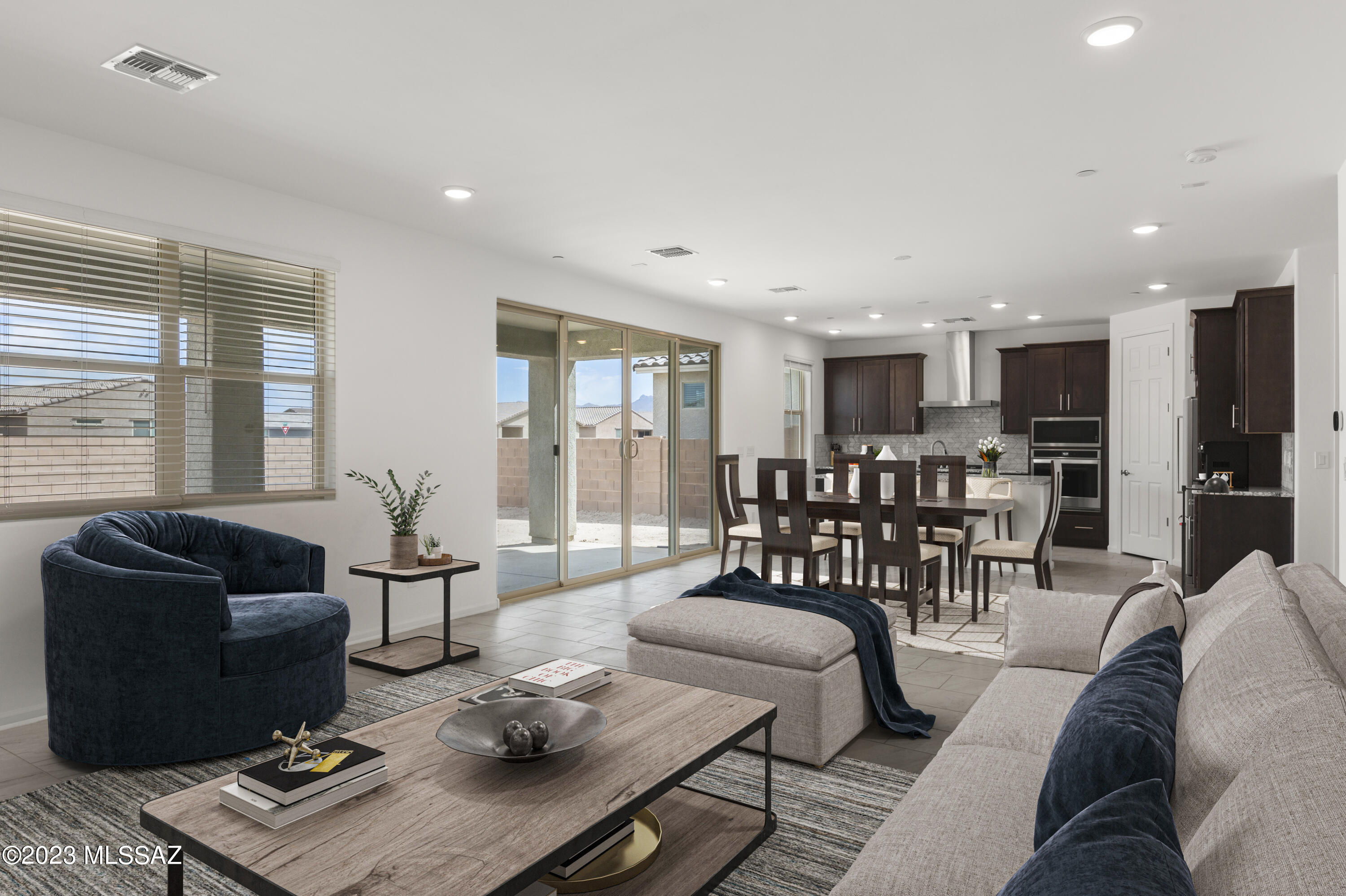 Beautiful 2-story Pacific plan with Desert Modern style elevation. First floor features spacious greatroom, upgraded Gourmet kitchen, dining area, Flex room & Powder bathroom. 2nd floor has Owner's suite with huge walk-in closet, large bathroom with dual sinks & tiled walk-in shower with spa niche. Three additional bedrooms, 2 baths, laundry room and wonderful loft area are also found on 2nd floor. Additional features include 8' interior doors, 8' garage door, extended covered patio, ceiling fan outlets, tankless water heater, gas BBQ stub-out, handy Stop-n-Drop, energy efficient LED disc lights and more!