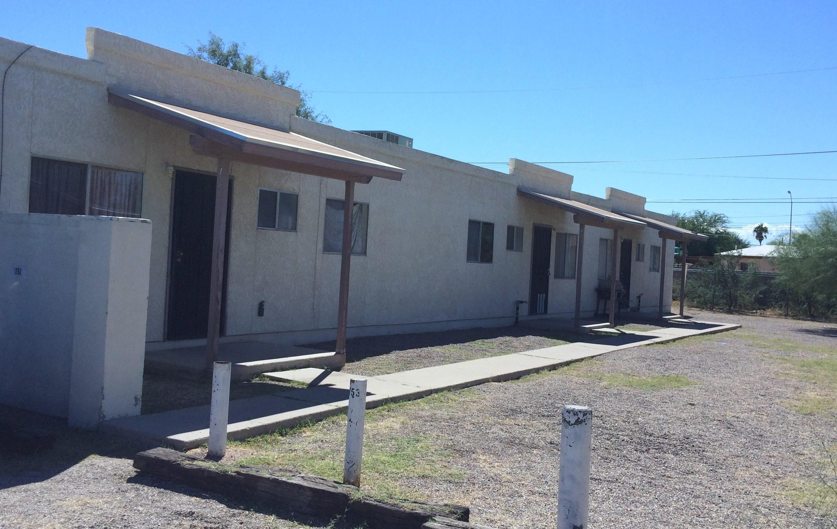 Three 2 bedroom 1 bath units, roof recoated/flashing replaced and hot water heaters replaced a few months ago, separate meters, A/C Heat Packs installed and new ducting installed approx 3-4 years ago. Clear Termite inspection completed in October.  Great income property and cap rate!! Located near I-10 and I-19.