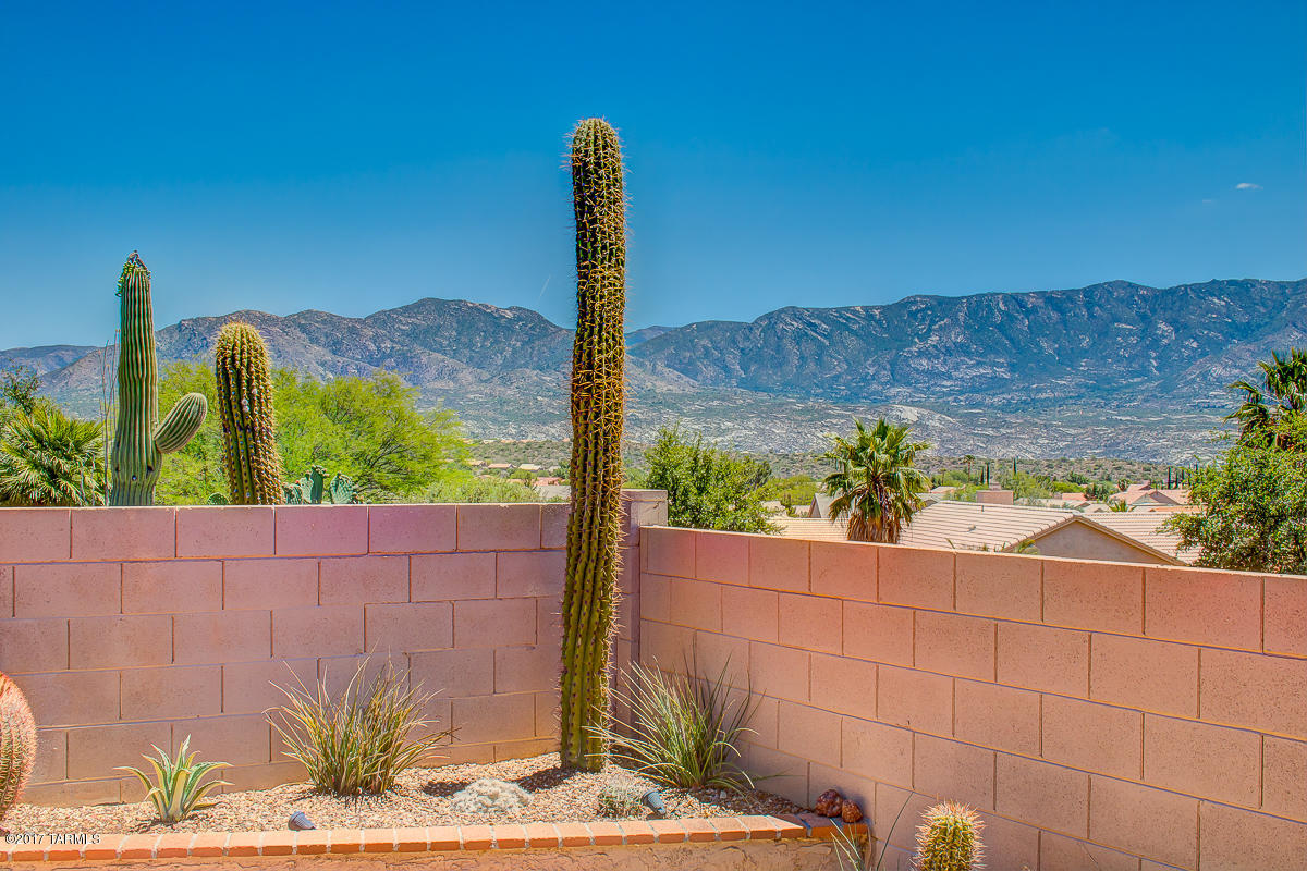 Immaculate, lovingly upgraded Cambria model with awesome southeast facing mountain views!  Numerous interior amenities include Italian porcelain plank flooring, stainless steel appliances (including double ovens,) Quartz kitchen counters, new faucets & light fixtures throughout, cozy gas beehive fireplace & attractive built-in media center in Family Room (will accommodate big flat screen TV),  cabinetry in bar area, plantation shutters, 2 newer high efficiency HVAC sys, hot water recirulating sys, 2.5 garage spaces w/built-in cabs, pull down attic storage & newer garage door opener. Outdoor features include new exterior paint, fully covered brick patio w/raised flower beds, roll out awnings & large Ramada to extend the outdoor living area & enjoy those gorgeous mountain views!
