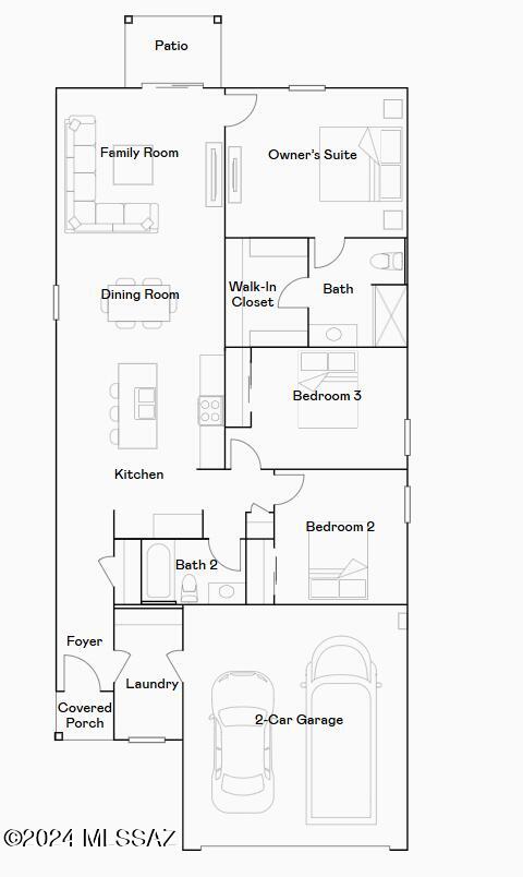 This new single-level home boasts a modern and low-maintenance layout. An open-concept floorplan offers a spacious living area shared between the kitchen, dining room and family room, with convenient access to a patio for effortless outdoor recreation. Three bedrooms are tucked away to the side for enhanced comfort, including the luxe owner's suite at the back of the home with a full-sized bathroom. Our homes come with Quartz Countertops, the Rinnai Tankless Water Heaters, Smart Thermostats, Post-Tension Foundation, Radiant barrier roof decking, 2'' Faux Wood Blinds and more! As an added bonus, this home includes a washer and dryer--move-in ready and waiting for you!