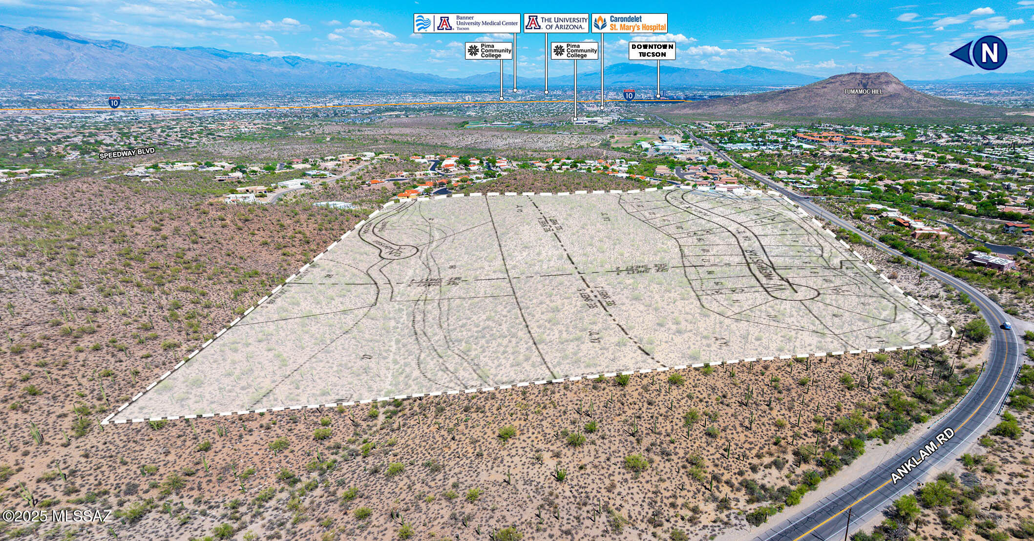Anklam Peaks Subdivision, a ±40-acred parcel with 28 platted lots. There is an approved subdivision plat and there are completed improvement plans for this property. Water and sewer are available. This site is near Interstate 10, JW Marriot Starr Pass Resort, and Downtown Tucson. This site has beautiful mountain and city situated on the side of the Tucson Mountains. The 4'view' lots on top can be purchased separately.