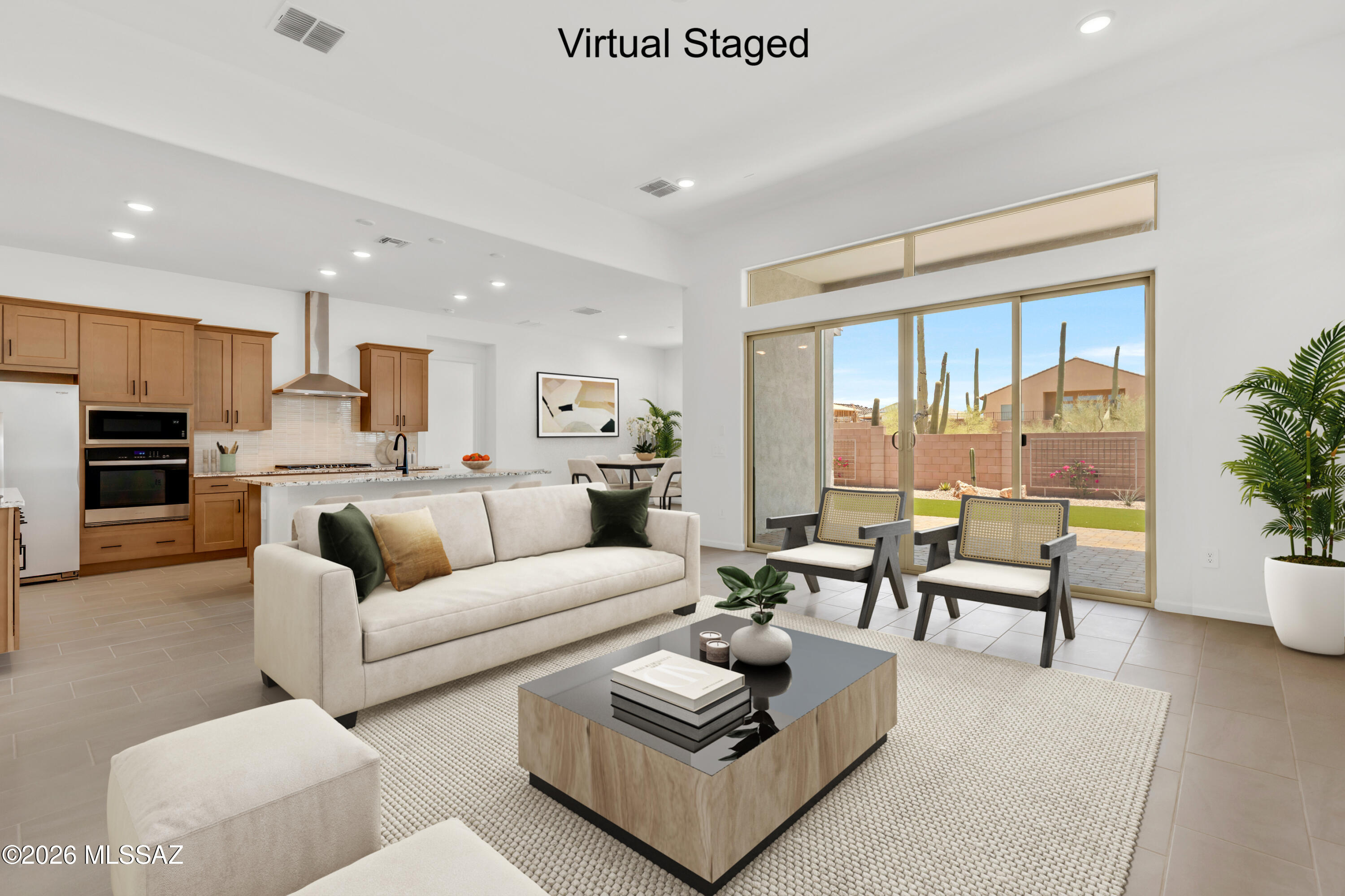 This Mercury plan features Desert Modern elevation. Meet the epitome of modern living with four-bedrooms & three-baths that effortlessly blends style and functionality. The open great room, seamlessly connected to a dining area, provides a welcoming space for gatherings. The well-appointed kitchen features a gas cooktop, granite counters, upgraded cabinets, tiled backsplash, and a convenient walk-in pantry. The Owner's suite is a sanctuary with a huge walk-in closet, walk-in shower & dual vanities. Enjoy outdoor living on the covered back patio. The enclosed study offers multiple uses. Stop-n-Drop area helps with organization & a place to charge all your devices. Est completion May '26.