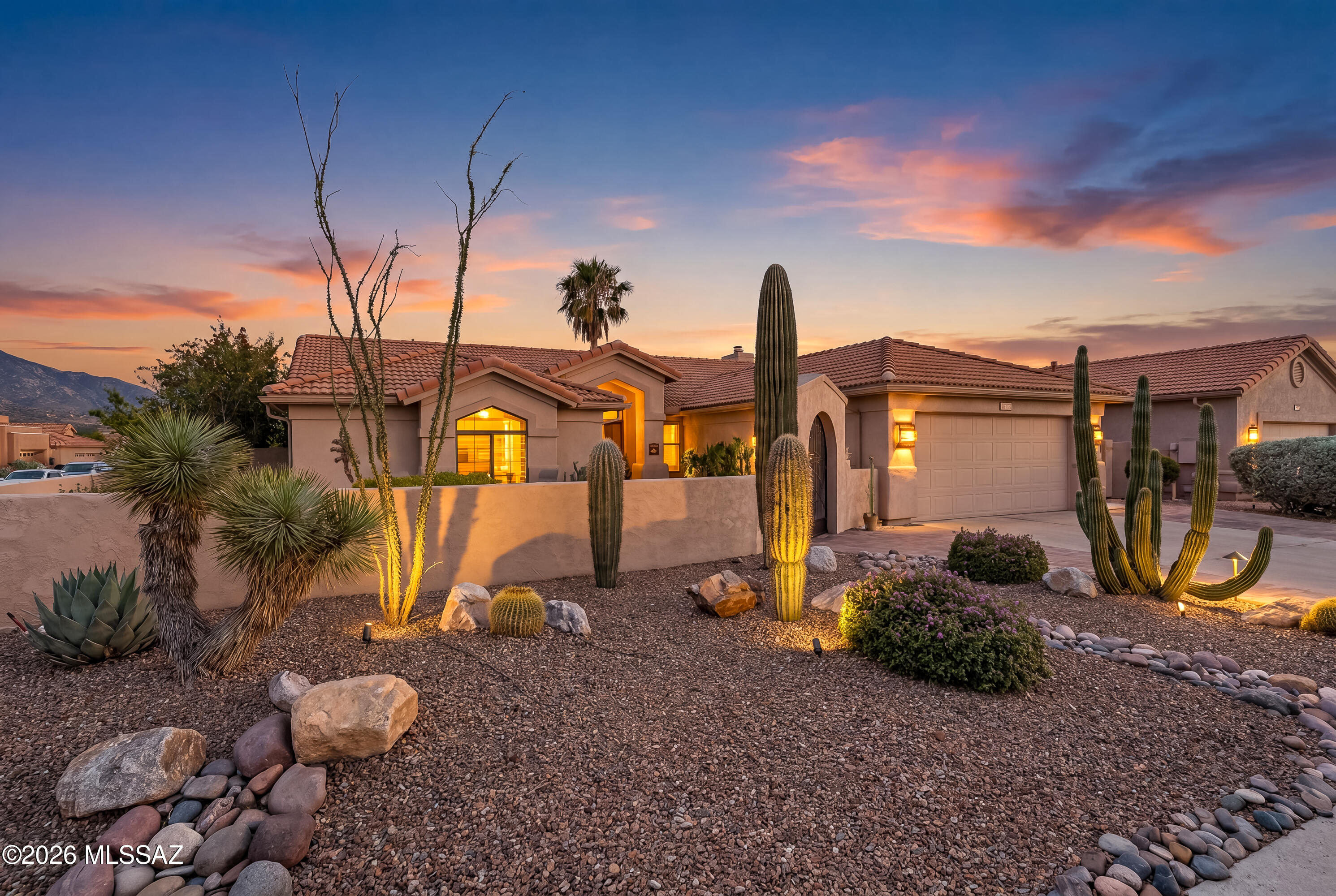 Experience the SaddleBrooke lifestyle in this impeccably maintained, highly upgraded 3-bedroom, 2-bath home at the base of the Santa Catalina Mountains. The open-concept floor plan is ideal for everyday living and entertaining, featuring a beautifully updated kitchen and luxurious spa-inspired bathrooms. Thoughtful upgrades and pride of ownership shine throughout. Step outside to your private backyard sanctuary, perfect for relaxing, dining, and enjoying Arizona's stunning sunsets and mountain views. A rare opportunity to own a move-in-ready retreat in one of Southern Arizona's most acclaimed active-adult communities.