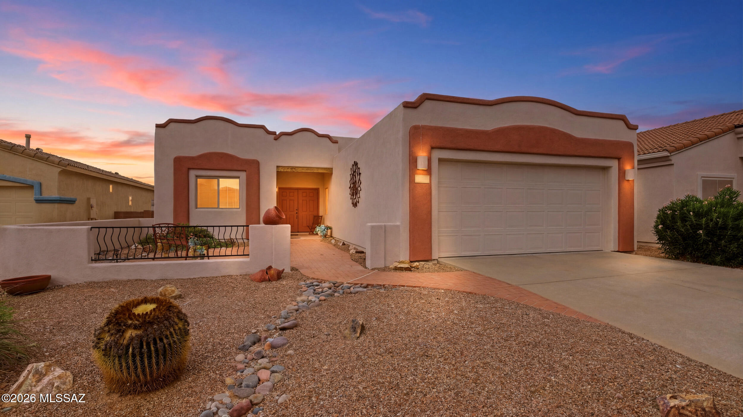 Welcome to this beautifully maintained home in The Legends, one of Green Valley's most sought-after 55+ active adult communities. Proudly offered by its original owner, this thoughtfully designed 2-bedroom, 2-bath home with a versatile den/office has been meticulously cared for and is ready for its next owner.
Situated on one of the largest lots in the subdivision, this exceptional property offers breathtaking views of the Santa Rita Mountains and Madera Canyon, creating a peaceful Arizona retreat. The inviting front courtyard welcomes you into a bright, open floor plan featuring a cozy fireplace, ideal for relaxing evenings or entertaining family and friends. The living space flows seamlessly to the covered back patio and professionally landscaped backyard, designed for low-maintenance living and year-round enjoyment.
Built with extra insulation throughout, this home was designed with Arizona living in mind. The enhanced insulation helps keep the interior cooler during the summer months, improves energy efficiency, and can contribute to lower monthly utility costs while providing year-round comfort.
A standout feature is the extended garage, built with an additional four feet of depth, offering ample space for larger vehicles, a golf cart, extra storage, or even a workshop--an upgrade that's rarely available and sure to be appreciated.
As a resident of The Legends, you'll also enjoy access to Green Valley Recreation (GVR), offering an exceptional selection of amenities including recreation centers, swimming pools, fitness facilities, golf, pickleball and tennis courts, arts and crafts studios, clubs, classes, and countless social activities designed to support an active and engaging lifestyle.
Don't miss this rare opportunity to own a meticulously maintained home with stunning mountain views, an oversized lot, energy-efficient upgrades, an extended garage, and access to the outstanding GVR amenities that make Green Valley one of Southern Arizona's premier active adult communities.