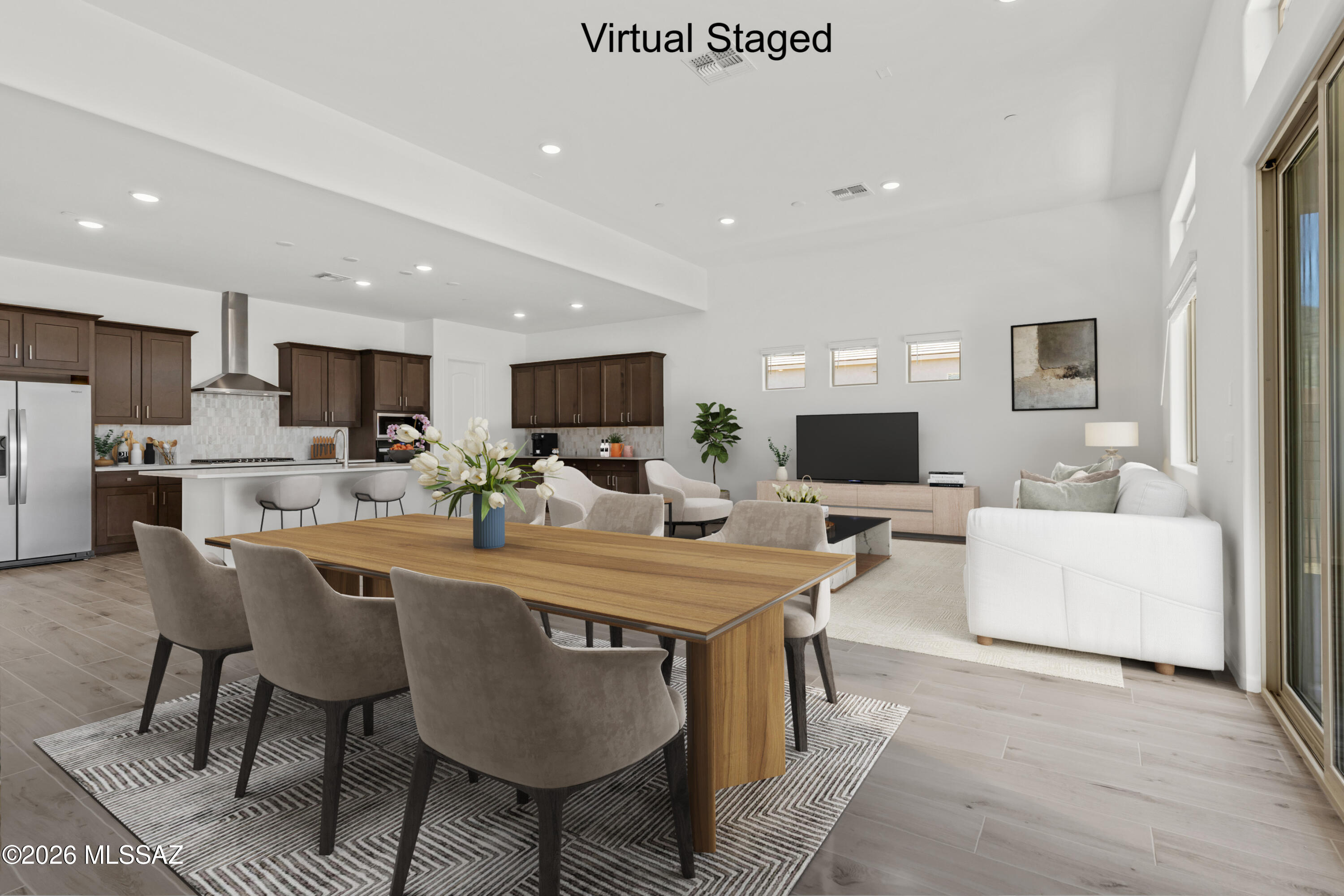 Oxford plan/Desert Modern elevation. This thoughtfully designed layout includes an open greatroom area with spacious kitchen & dining area. Convenient Stop-n-Drop area just in from the 4-car tandem garage for organization & a place to charge your devices. The Owner's suite is a retreat with a huge walk-in closet, a beautifully tiled walk-in shower, and dual vanities & linen closet. The modern Gourmet kitchen is equipped with a gas cooktop, refrigerator, center island and a walk-in corner pantry for all your culinary needs. Enclosed study provides extra room for studying, hobbies and more. Laundry room is complete with Washer/Dryer. Includes 2'' faux wood blinds.
