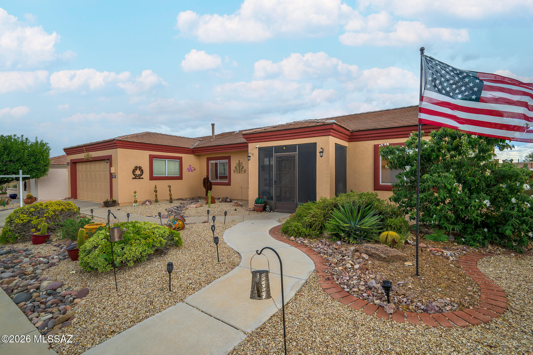 Imagine starting your day beneath the pergola, coffee in hand, as the morning sun illuminates the mountains in the distance. This charming 2 BR, 2 bath home with a den offers not just a place to live, but a lifestyle that so many dream about. The inviting backyard is the perfect setting for gathering with friends, enjoying Arizona's spectacular weather, or simply soaking in the peaceful desert surroundings. Pavers, mountain views, and plenty of outdoor living space create a setting you'll never want to leave. Inside, the flexible floor plan includes a den that's ready to become your office, craft room, reading nook, or whatever suits your lifestyle. With plenty of potential to add your own style and updates, this home is an opportunity to create something special. Whether you're seeking a winter getaway or your forever desert retreat, this home invites you to slow down, savor the views, and enjoy all that desert living has to offer. Welcome to your "Home Sweet Desert Home!"