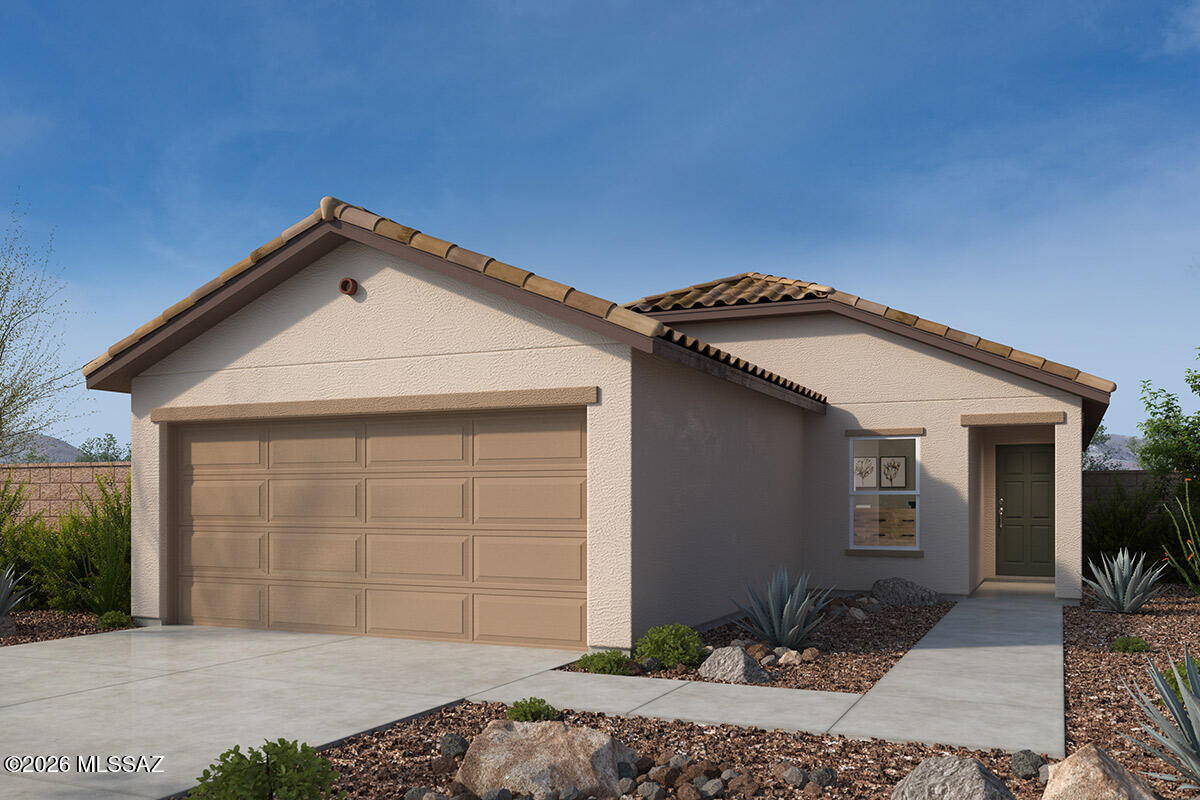 Beautiful premier master plan near Rita Ranch. This single-story home features ceramic tile flooring, a soft water loop, and a landscaped backyard. Overlooking the spacious great room, the kitchen showcases Silestone® quartz countertops, birch cabinets, a walk-in pantry, and Whirlpool® appliances, including an electric range and dishwasher. The primary bedroom boasts a walk-in closet and adjoining bath with a dual-sink vanity and walk-in shower. Bedroom 2 includes a walk-in closet. The covered patio provides a comfortable outdoor retreat for dining and entertaining.