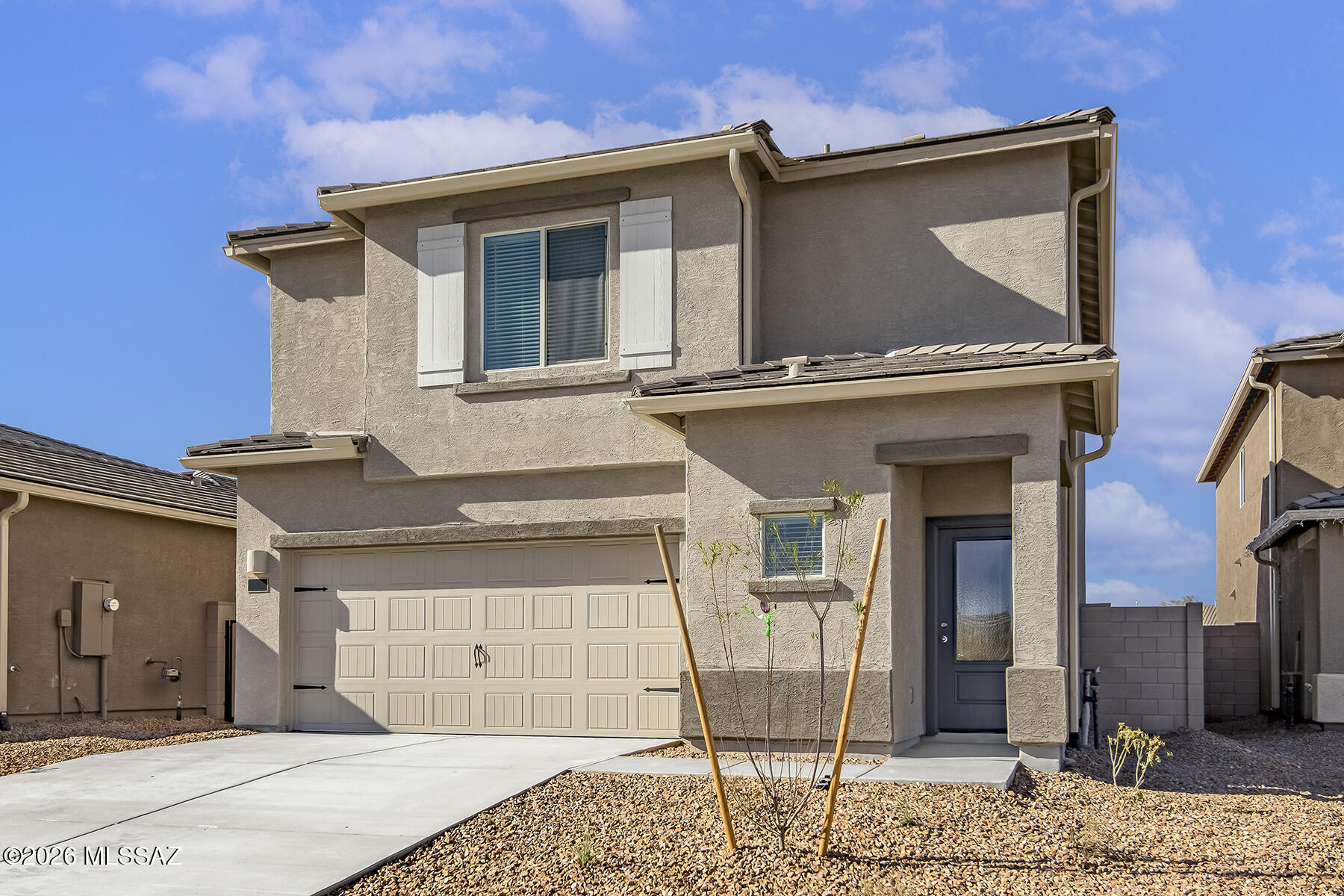 Two-story home with an open floor plan that boasts 4 bedrooms and 2.5 baths located in Star Valley. Features a spacious master suite with a generous walk-in closet, an upstairs tech area, a convenient laundry room, three additional roomy bedrooms, and a second full bath with dual bathtub and shower. Offers an array of upgrades, including energy-efficient kitchen appliances, front yard landscaping, and an attached two-car garage. The heart of this home is the chef-ready kitchen that showcases beautiful quartz countertops, wood cabinetry with crown molding, and recessed lighting, making it the stunning centerpiece of the home. 
The master bedroom easily accommodates king-sized furniture & features an incredible attached master bathroom and a walk-in closet, offering a personal sanctuary.
