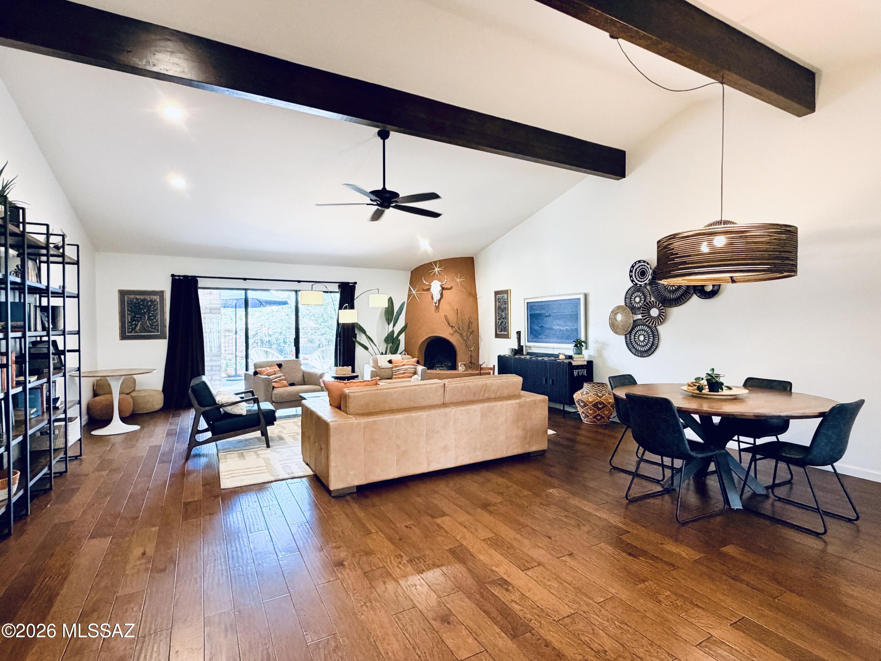 Make this 3bdr/2ba your home! Single-story townhome located in the desirable gated community Riverbend at Sabino Canyon Community. Spanning 2,229 square feet of opulence, this home offers 3/2,  lofty ceilings, and an abundance of natural light. Relax or entertain on the private back patio or the inviting front patio. The interior of the home welcomes you with stunning wood floors, tastefully remodeled bathrooms, and a kitchen renovation that flows effortlessly into the Great Room. Revel in the meticulously cared-for Riverbend community, embellished with lush greenery throughout the year and majestic trees. This gated community features a clubhouse, heated pool, spa, dog park, and tennis/pickleball courts.
