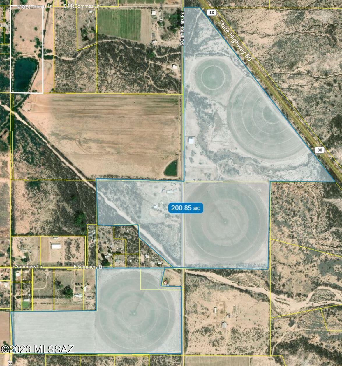Abundance of water! Four pivots on farm fields  plus irrigated row fields and over ½ mile of extensive underground, 12'' piping with bonnets. Alfalfa and Sudan production farmland near San Pedro River with BLM bordering property and  San Pedro Riparian National Conservation Area. Seller will split property into various configurations - SEE attached Property Offerings.