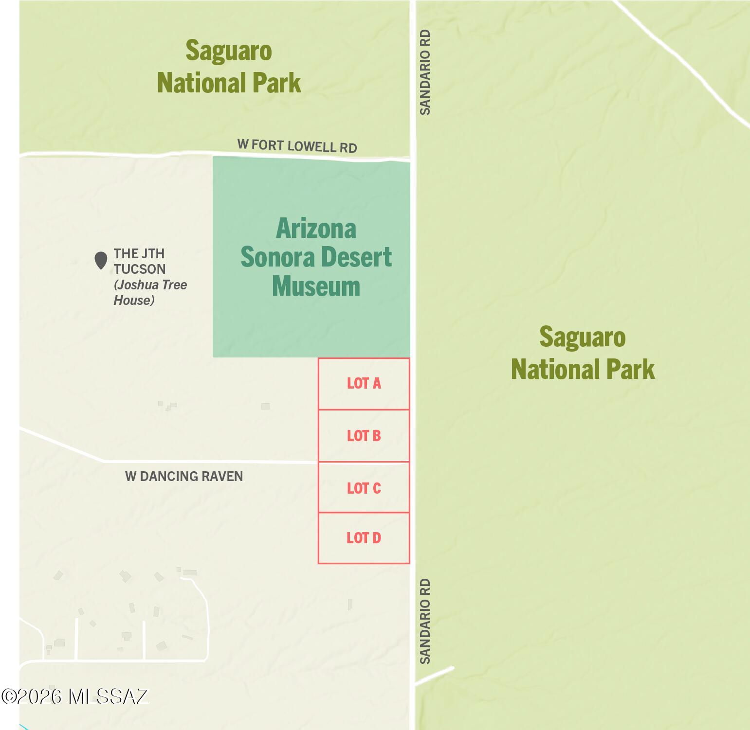 Discover an incredible chance to own raw desert land in one of Tucson's most sought-after natural settings. Each parcel is 4.4 acres and sits nearby the to Joshua Tree Inn which borders Saguaro National Park West. Multiple trailheads within the national park are just minutes away, with stunning Sonoran Desert and mountain views that never get old. Infrastructure is already in place with water and power roughed in and ready for your build. Lot D also features a brand new septic system. Nestled alongside the world-renowned Arizona-Sonoran Desert Museum, opportunities like this simply don't come around often.
