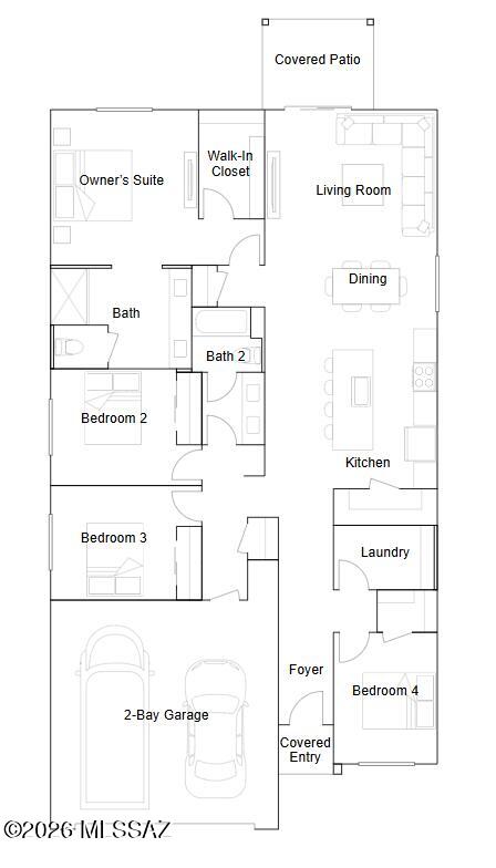 A Next Gen® single-story plan, this spacious home features an attached private suite with its own living area, kitchenette, bedroom and bathroom. In the main home is an open-concept living space that flows out to a covered patio, along with a total of three bedrooms. The owner's suite is tucked away in the back and enjoys a convenient bathroom and walk-in closet. Our homes come with Quartz Countertops, the Rinnai Tankless Water Heaters, Smart Thermostats, Post-Tension Foundation, Radiant barrier roof decking, 2'' Faux Wood Blinds and more!