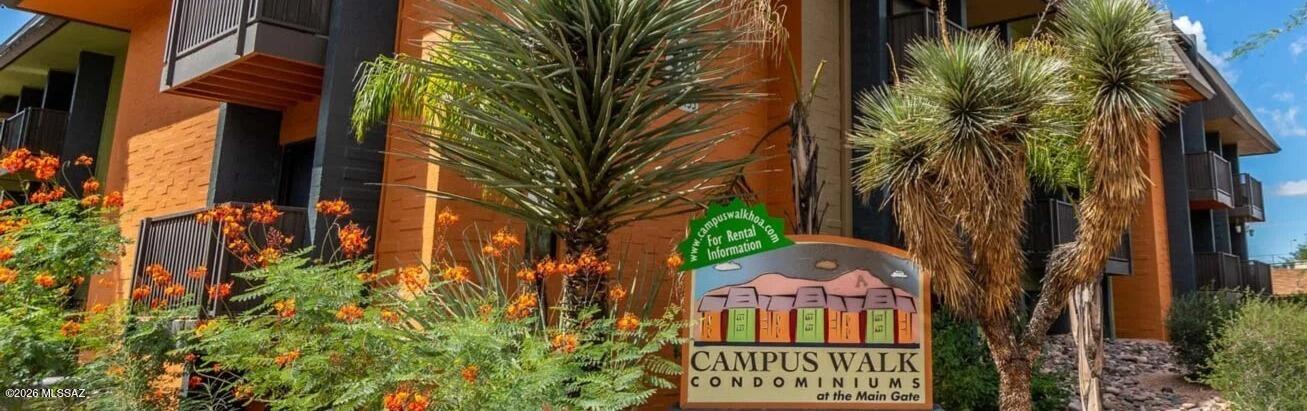 Ten min walk to Eller, Student union, Old Main! Live in one of the most iconic & well cared for condo complexes near campus-Campus Walk Condominiums. A  gated student community. Just across Euclid from UA campus. Enjoy the peace & quiet of this 2 bed 2 bath fully furnished move in ready unit. Living room, half bath & kitchen at entry level. 2 large bedrooms downstairs for quiet & privacy. comfy sofa, newer beds dressers fully equipped galley kitchen with granite counter tops & stainless steel appliances. End unit on westside of complex away from noise of Euclid. Assigned parking space steps from your door, & the amenities of a secure gated community: study lounge, swimming pool, pool table, Laundry facility & more. TV & Internet included in HOA dues. Freshly painted with new carpet. Campus Walk is around the corner to Main gate Square on University Blvd(see maps in pictures). It features numerous restaurants, shoppes, coffee houses, night life activities and the trolley to 4th avenue & downtown. Less than a mile to Banner/UMC hospital and UA sporting events. The Marriott Hotel is across the street for out-of-town guests.
