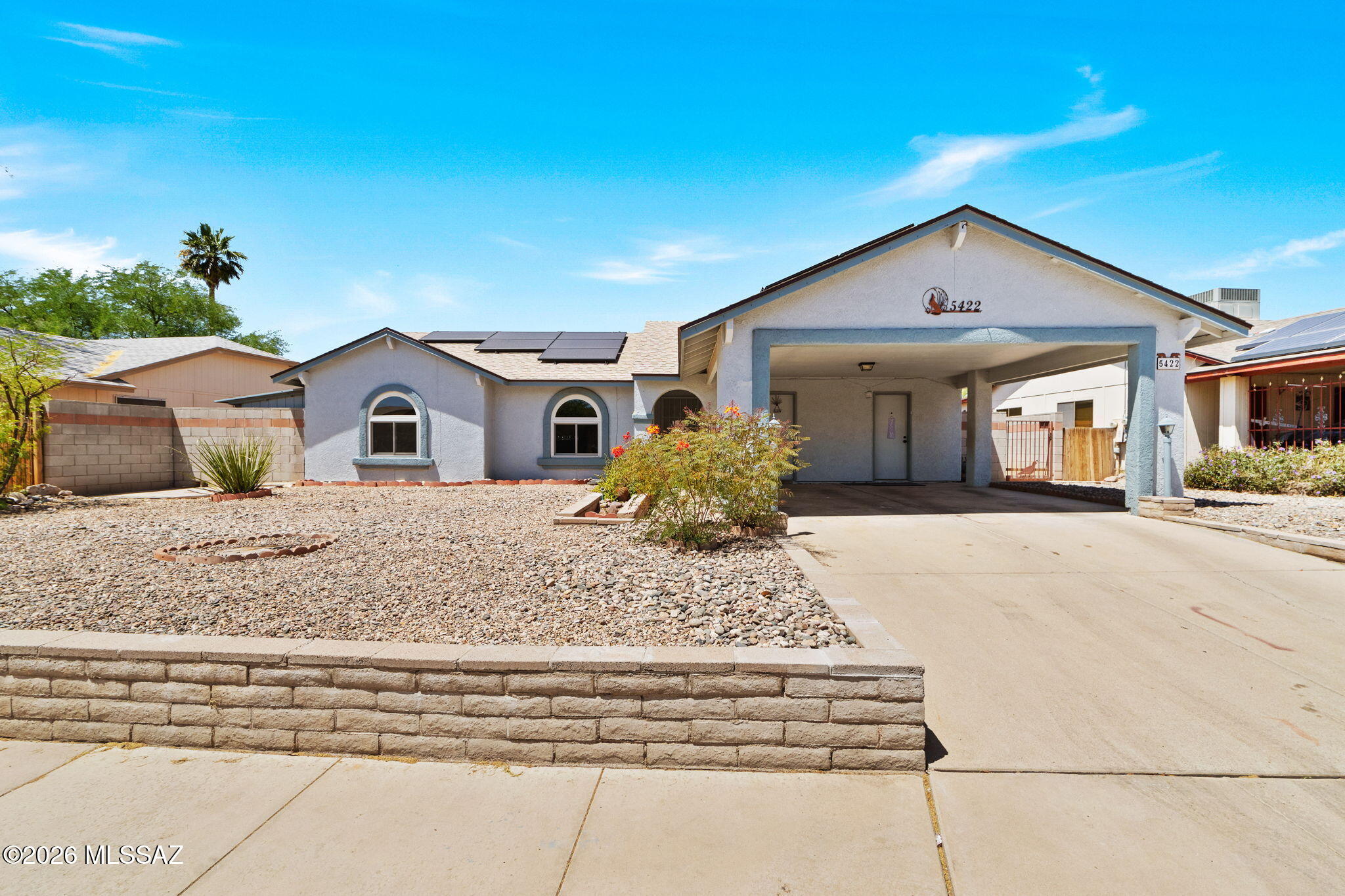 Seller will accept or counter offers w/in the price range of $275,000-$285,000. Well-designed floorplan featuring vaulted ceilings, two walk-in closets + a walk-in pantry. Major updates include a new roof & windows (2022) & solar installed in 2023. Fully replumbed--no polybutylene pipes--& a carpet-free interior. A versatile bonus room with heating/cooling provides the perfect space for a family room, playroom, fitness area, or home office. Enjoy the full-length covered back porch &  two storage sheds, one with electricity. Conveniently located near parks, including Sarah Ann Miller Park just a short walk away with a basketball court, playground, and picnic areas & Grijalva Park just minutes away featuring a skate park, sand volleyball & more.