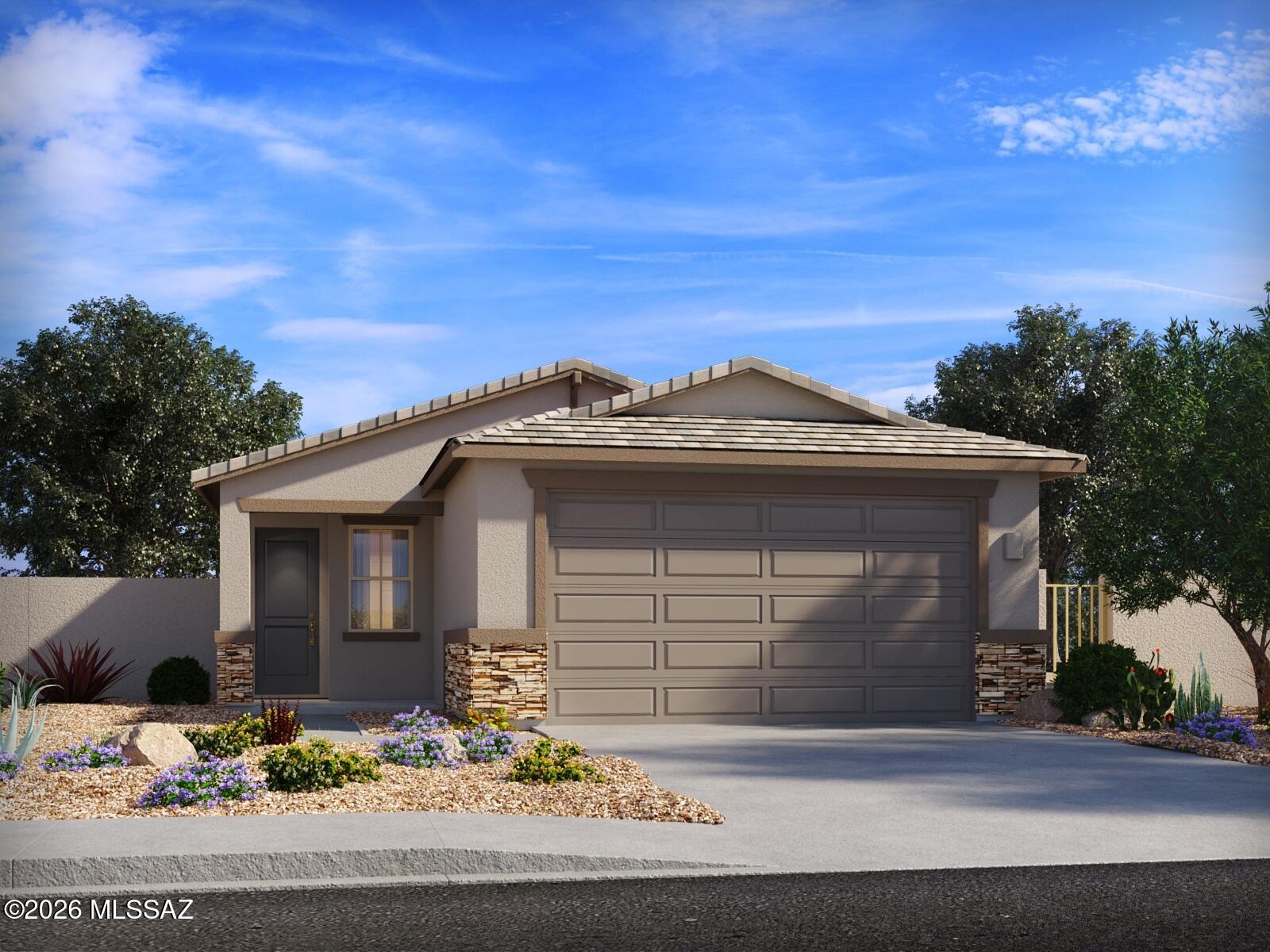 Brand new, energy-efficient home available by Aug 2026! The Onyx floorplan in Tucson, Arizona features single story living with 3 bedrooms, 2 bathrooms, and a 2 car garage. Enjoy an open style living area that makes hosting a breeze. The secluded primary suite provides an escape at the end of the day. Mandarina is now selling in Marana, AZ. This master-planned community will feature amenities such as a swimming pool, pickleball courts, playgrounds, dog park and more. Move-in ready with a washer, dryer, fridge, and whole-home blinds; closing in 60 days or less - guaranteed. We'll reimburse up to $5,000 for delays we cause.  Each of our homes is built with innovative, energy-efficient features designed to help you enjoy more savings, better health, real comfort and peace of mind.