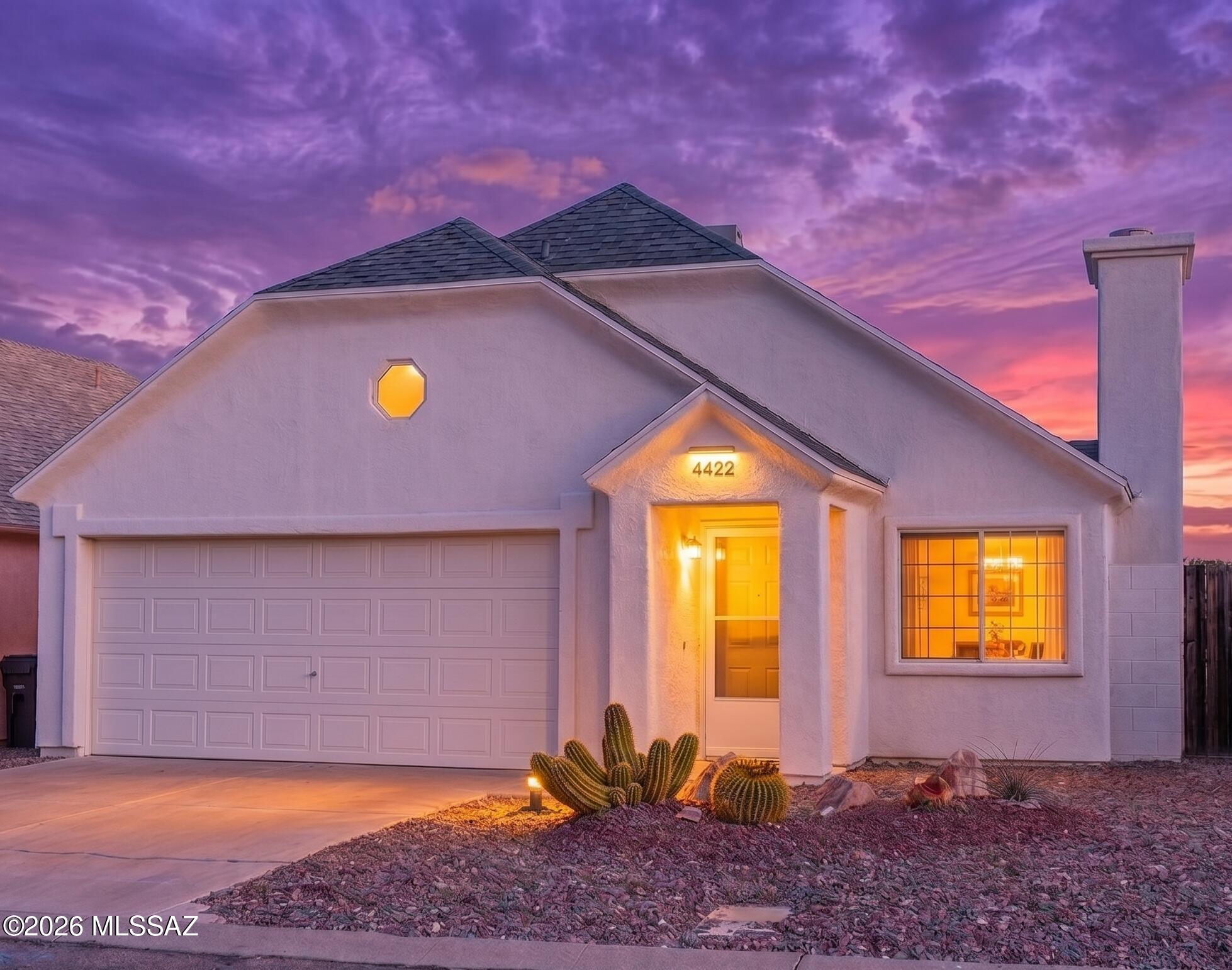 Welcome home to your VA assumable low maintenance, lock and leave patio home with mountain views. Nestled on a private paved road with easy access to Ft Huachuca, shopping, and dining, the location is ideal for easy living. Highlights include an oversized two car garage with storage, a large primary suite with direct patio access, dedicated laundry room with appliances installed, two covered back patios with low-care landscaping, vaulted ceilings with skylights for a bright open feeling, a bonus office (add doors to make it a third bedroom.) Both the water heater and HVAC have recently been replaced, with new flooring in two rooms and new paint in some rooms as well. Move-in ready with opportunity to increase value with cosmetic and kitchen updates. Come see you new home today!
