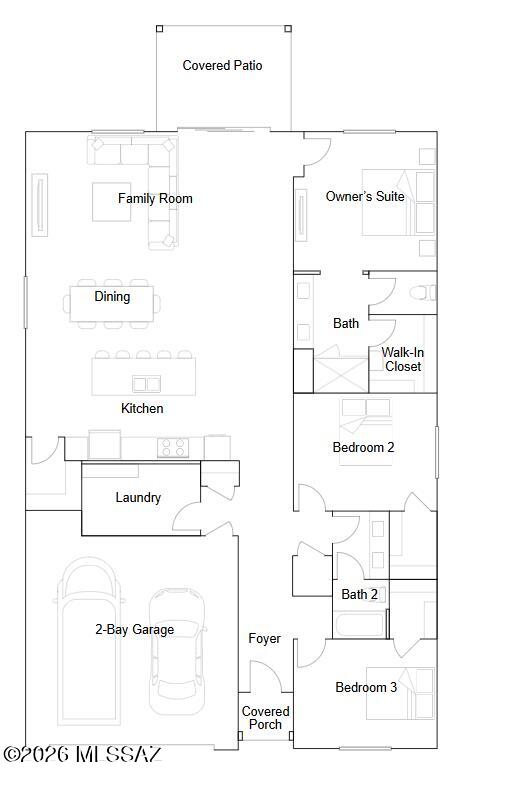 This new three-bedroom home is designed for modern lifestyles with a low-maintenance, single-story layout. Two secondary bedrooms surround a full bathroom upon entry. An open-concept floorplan blends a modern kitchen with the dining area, family room and covered patio for seamless, everyday living. Tucked away in a private back corner is a generous owner's suite, complete with a full bathroom featuring a dual-sink vanity. Our homes come with Quartz Countertops, the Rinnai Tankless Water Heaters, Smart Thermostats, Post-Tension Foundation, Radiant barrier roof decking, 2'' Faux Wood Blinds and more! As an added bonus, this home includes a washer and dryer.