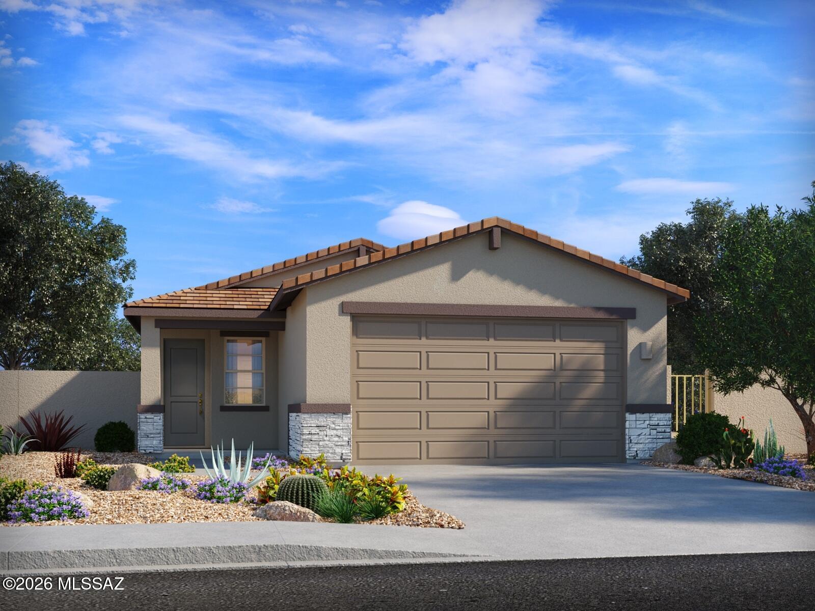 Brand new, energy-efficient home available by Jul 2026! The Onyx floorplan in Tucson, Arizona offers single story living with 3 bedrooms, 2 bathrooms, and a 2 car garage. Enjoy an open style living area that makes hosting a breeze. The secluded primary suite offers an escape at the end of the day. Mandarina is now selling in Marana, AZ. This master-planned community will feature amenities such as a swimming pool, pickleball courts, playgrounds, dog park and more. Move-in ready with a washer, dryer, fridge, and whole-home blinds; closing in 60 days or less - guaranteed.  Each of our homes is built with innovative, energy-efficient features designed to help you enjoy more savings, better health, real comfort and peace of mind.