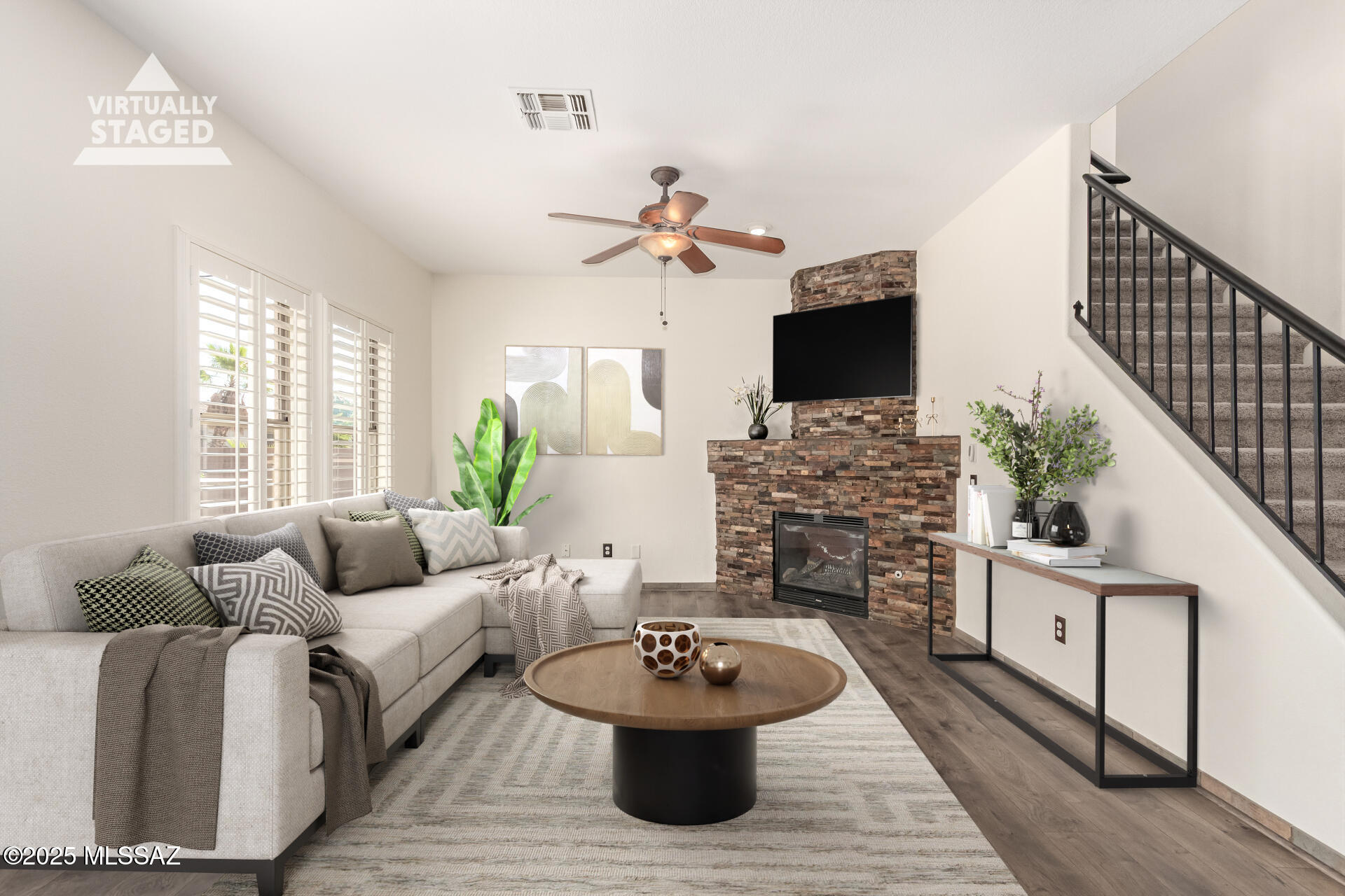 Beautiful 4BD/3BA home with loft & sparkling pool in desirable gated community of The Villages of La Canada. Open updated kitchen with stainless steel appliances, granite counters, decorative tile back splashes. Laundry room off kitchen with large pantry. Kitchen opens to the family room with gas fireplace set in rustic stone. Large master suite with walk in closet featuring ample shelving and hanging rods. BEAUTIFUL Master bath updated in 2020. Down stair flooring beautiful tile.  Downstairs windows covered with quality shutters.  Brand new carpet throughout.  Brand new interior paint and newer exterior paint.  Backyard has mountain views with an entertaining pool, water feature/fountain, built in BBQ, chiminea fireplace and large covered patio.  New roof will be completed see bid in doc Come see your next home.