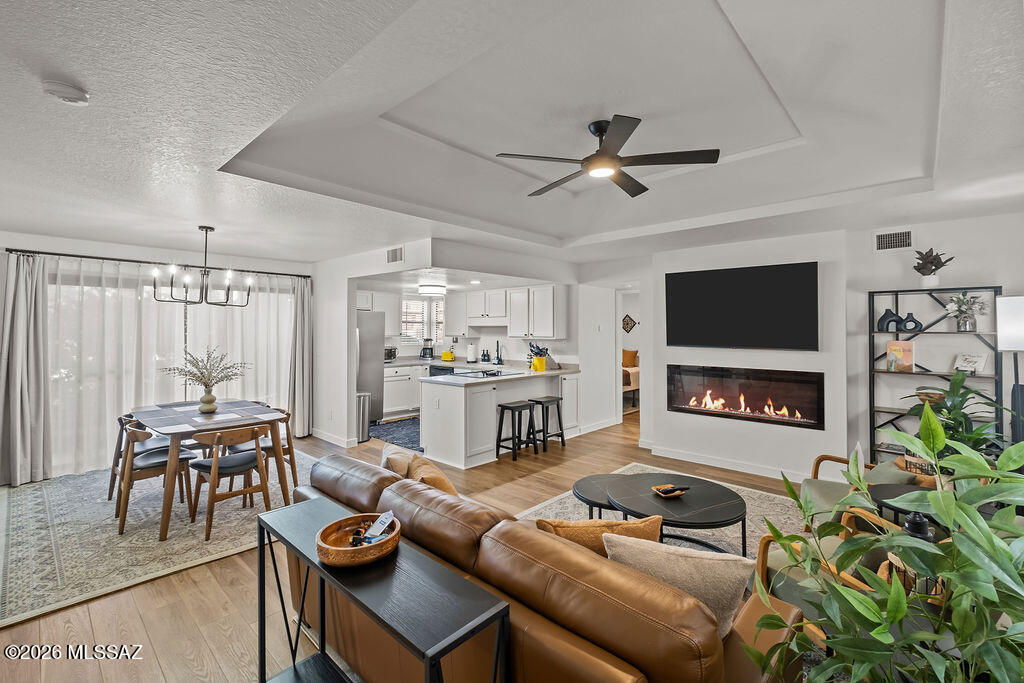 This condo is the real deal! Completely transformed in 2023, every inch was designed with luxury in mind - and the gorgeous custom furnishings come with it, so you can move right in and start living your best life. Picture yourself curled up by the electric fireplace, sleeping like royalty in a king size bed, or actually enjoying cooking thanks to a kitchen that gives you room to breathe. It feels like a five-star resort escape, except you never have to check out. And when you're ready to venture outside your front door? A pool, spa, gym, pickleball courts, and clubhouse are all waiting for you.