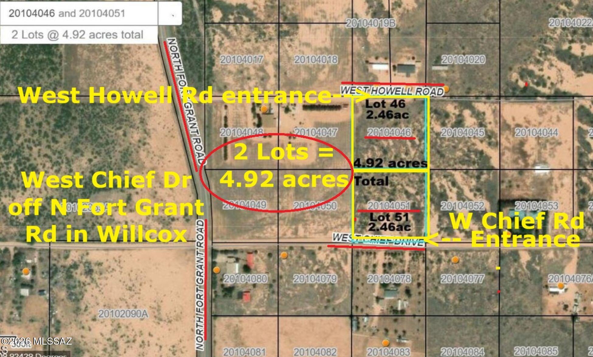 This sale includes two lots that are back-to-back.  Lot 51 is located off of N Chief Dr  and it back up to the second lot, which is lot 46 and it has its own entrance off N Howell Rd.  Electric located at property lines. Beautiful mountain view, cleared lot and just off of paved road not far from town.
