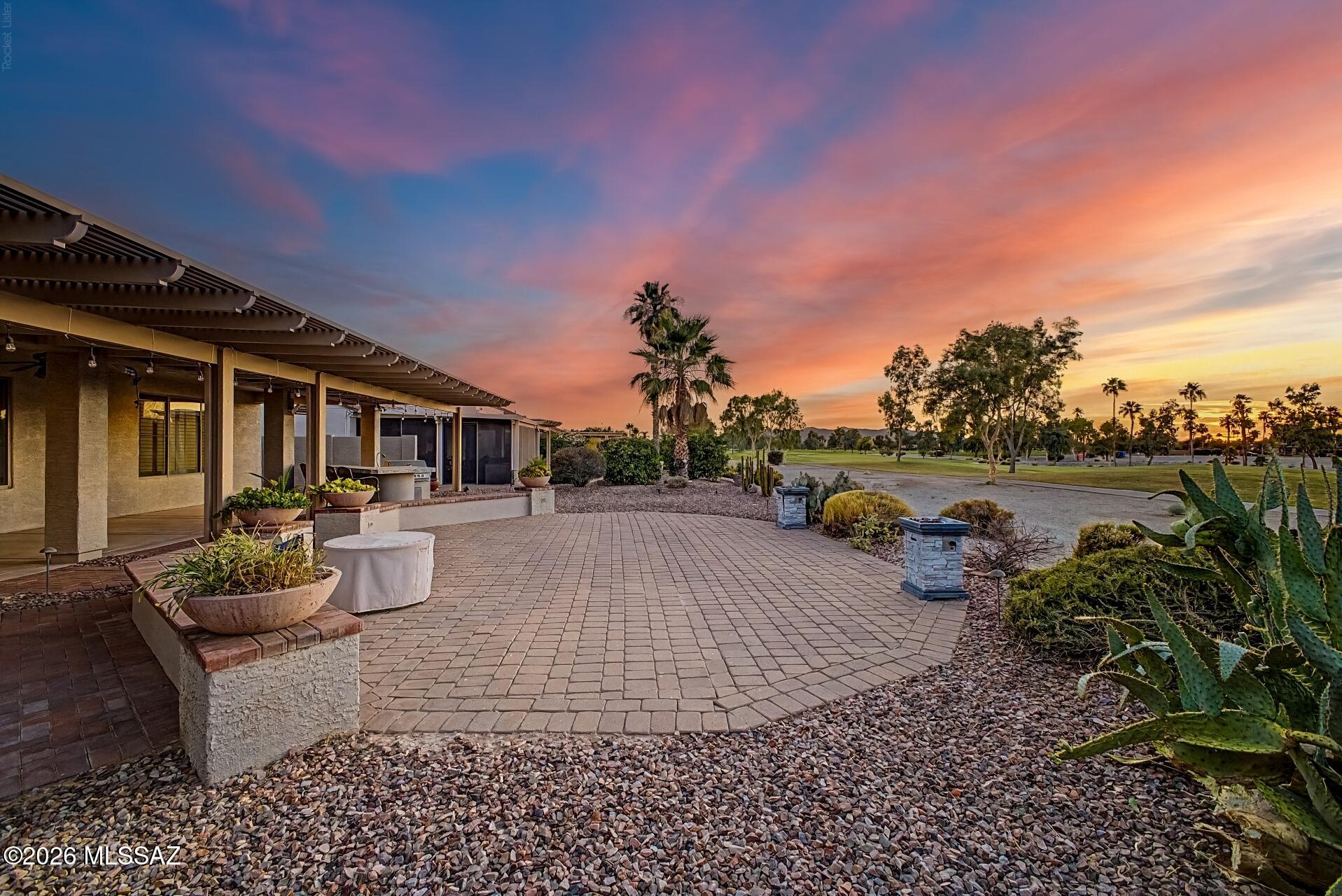 Enjoy breathtaking golf course and sunset views from this beautifully updated, move-in ready home. Fresh interior&exterior paint, updated lighting, updated electrical outlets, new carpet in the bedrooms, and luxury vinyl plank flooring in the office create a modern, inviting feel throughout. The spacious primary suite features a large walk-in closet and private retreat. Designed for both comfort and entertaining, the backyard boasts an outdoor bar w/ built-in refrigerator, above-ground spa, outdoor heaters, and plenty of space to relax while enjoying the picturesque setting. Additional features include surround sound, an open&functional floor plan, and pride of ownership throughout. Experience the perfect blend of indoor comfort and outdoor living in this exceptional golf course property. Premium Golf Course lot, this property is priced to sell!
