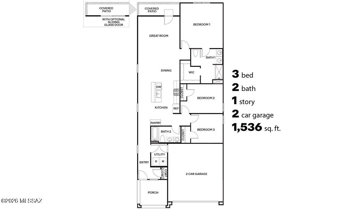 Home is under construction. Welcome to Blackhawk featuring all-new floor plans in a prime location off Wilmot and I-10 with convenient access to downtown Tucson and the airport! This thoughtfully designed 1,536 sq. ft. single-story home offers 3 bedrooms, 2 baths, and a spacious open-concept layout perfect for entertaining and everyday living. The bright great room flows seamlessly into the dining area and kitchen. The private primary suite features a walk-in closet and en-suite bath, while the split-bedroom design adds flexibility and privacy. Energy Star certified with a tankless water heater, smart home package, parks, and walking trails nearby.