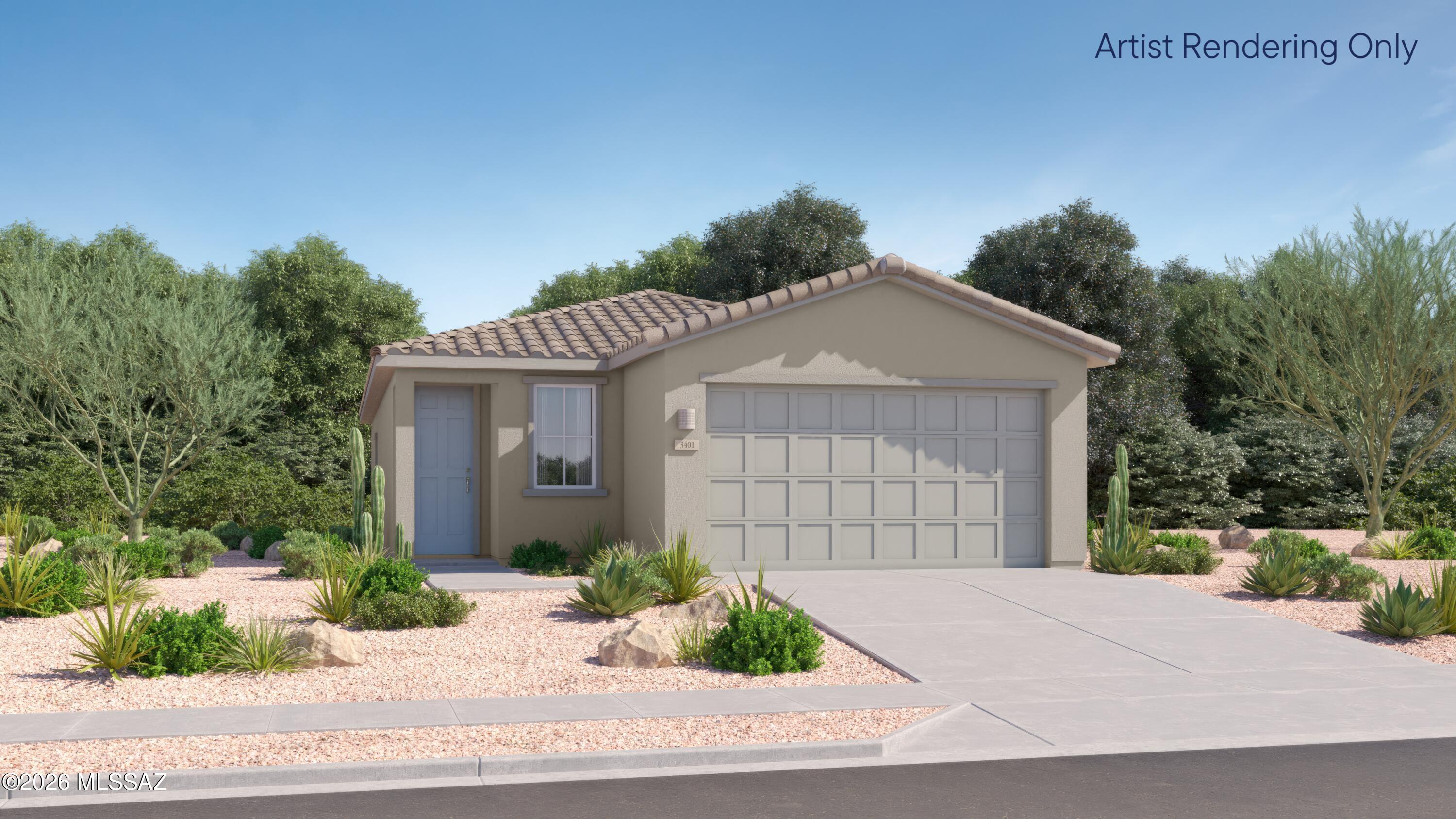 This new single-level home boasts a modern and low-maintenance layout. An open-concept floorplan offers a spacious living area shared between the kitchen, dining room and family room, with convenient access to a patio for effortless outdoor recreation. Three bedrooms are tucked away to the side for enhanced comfort, including the luxe owner's suite at the back of the home with a full-sized bathroom. This homes come with Quartz Countertops,  the Rinnai Tankless Water Heaters, Smart Thermostats, Post-Tension Foundation, Radiant barrier roof decking, 2'' Faux Wood Blinds and more!