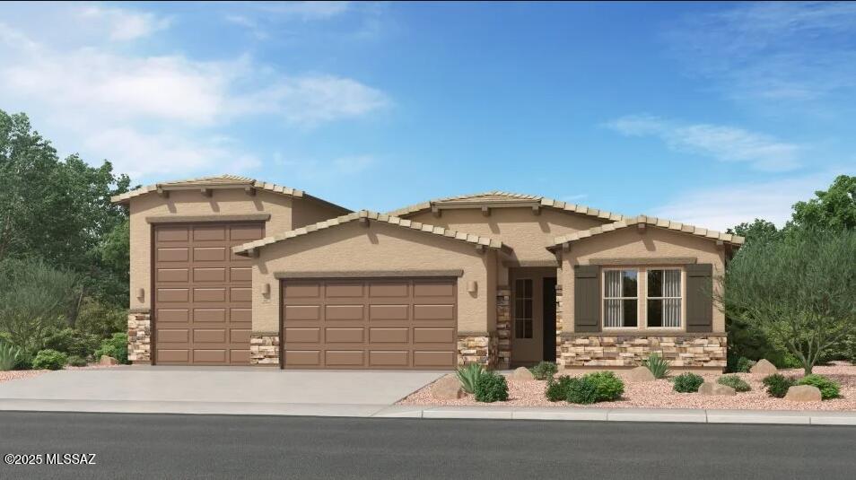 This new home design has space for the whole family and their vehicles. Off the foyer are two secondary bedrooms and a hall that leads to the den. The open concept living area brings together the kitchen, dining and Great Room, plus sliding glass doors open to the covered patio. Situated off the Great Room, the owner's suite boasts a spa-like bathroom with a large walk-in closet. The two-bay plus sport garage also includes RV storage, providing plenty of space for vehicles and toys. This home includes our Super Kitchen Package featuring upgraded appliances in the kitchen.