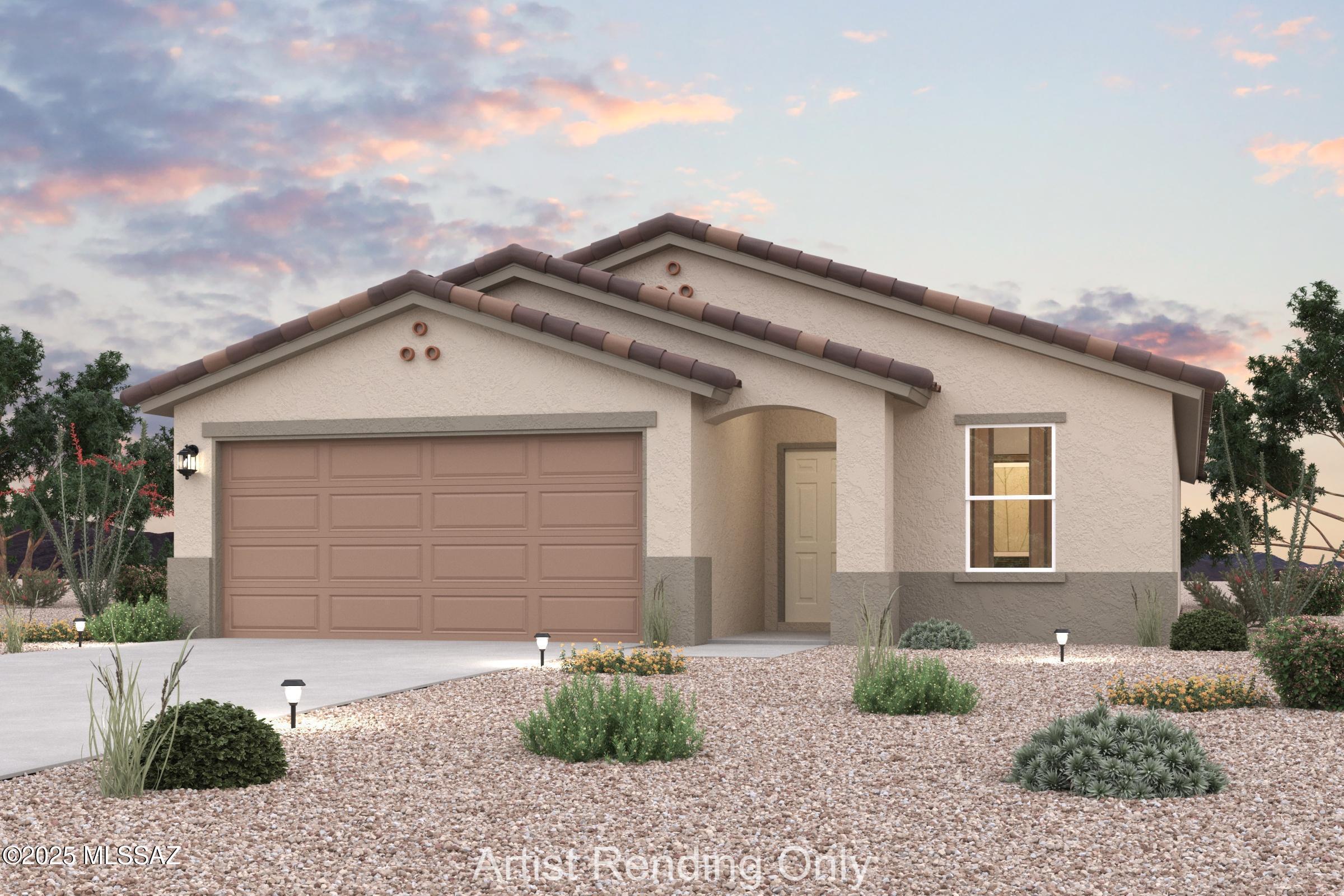 ''Welcome to your spacious and elegant home in the NEW Kartchner Vistas. The Verbena Plan features an open-concept design, blending a versatile island kitchen with a spacious Great Room, perfect for living and entertaining.
The kitchen boasts sleek cabinetry, granite countertops, and stainless steel appliances, including an electric smooth-top range, over-the-range microwave, and dishwasher.
Retreat to the serene primary suite with a private bath, dual vanity sinks, and a generous walk-in closet. All bedrooms and a convenient laundry room are designed for privacy and ease. Enjoy energy-efficient Low E windows, a two-car garage, and a 1-year limited home warranty. Make this beautiful home yours! ''