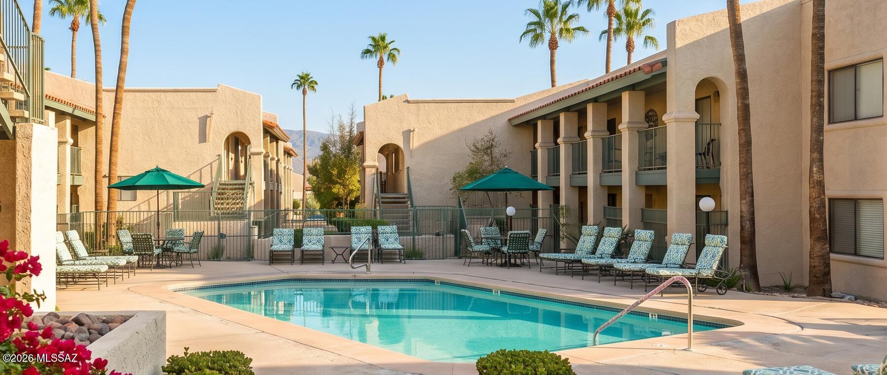 First-floor 2 bed, 2 bath condo located next to the community pool. Living area with Large window and  breakfast bar. Kitchen with all electric appliances. Primary bedroom includes a private bath and walk in closet. Spacious secondary bedroom. with large window overlooking pool area and added security features throughout.  Community features include a pool, covered parking, and maintained common areas. Positioned near major transit routes, shopping, dining.