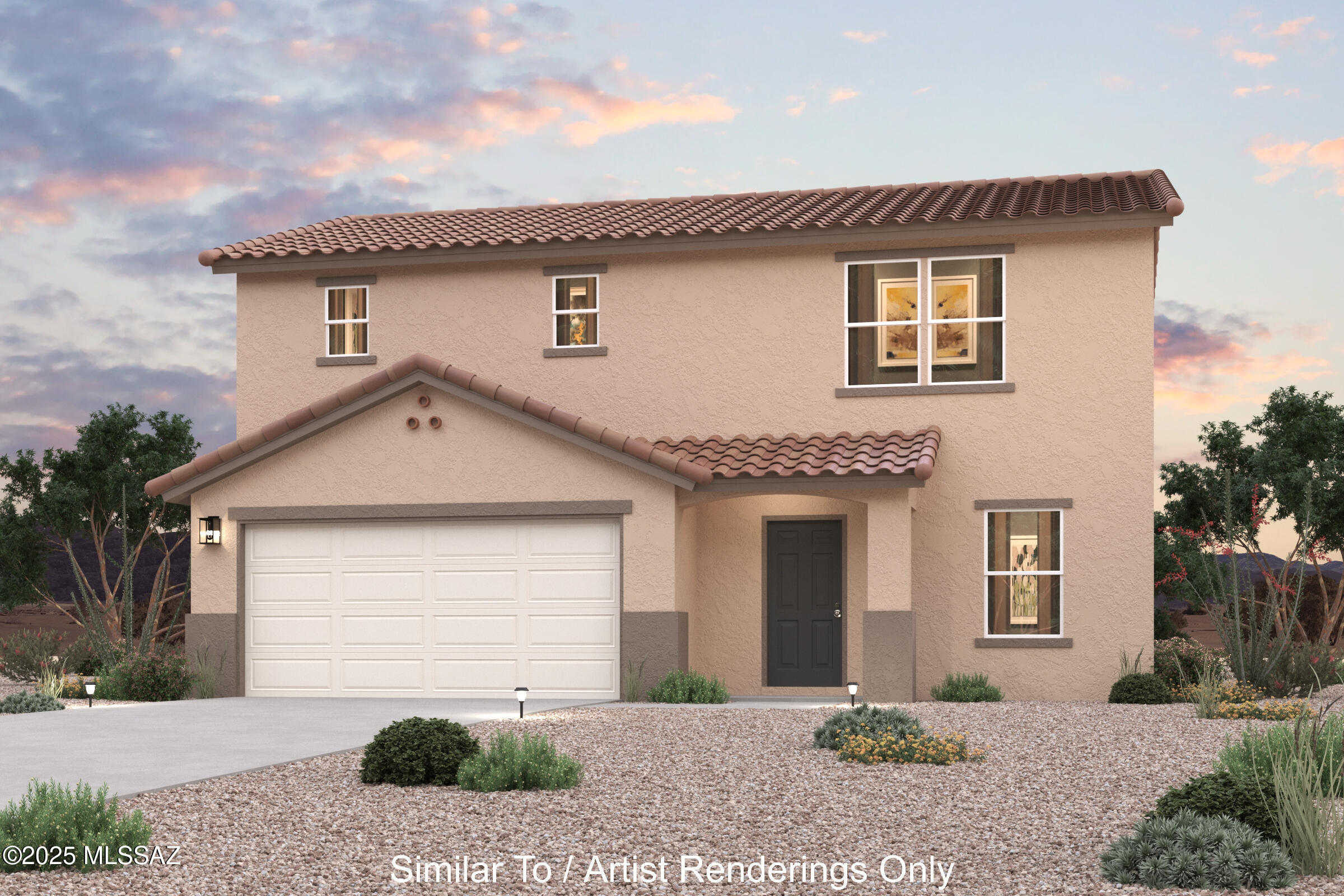 Discover Your Dream Home in the Entrada Del Toro! Introducing the Aguila Floor Plan—a two-story design offering style and functionality. The main level features an open concept layout, connecting the great room, dining room, and kitchen with quartz counters and LG appliances. Adjacent to the kitchen is a convenient dining area that opens up to a patio, ideal for indoor-outdoor living. The main level also includes a versatile bedroom and a full bath. A 2-bay garage offers ample storage and parking. On the upper level, the owner's suite provides a serene retreat with a walk-in closet and an en-suite bathroom featuring a double vanity. This floor also includes two additional bedrooms, another full bath, and a versatile game room that can be adapted to suit your needs.