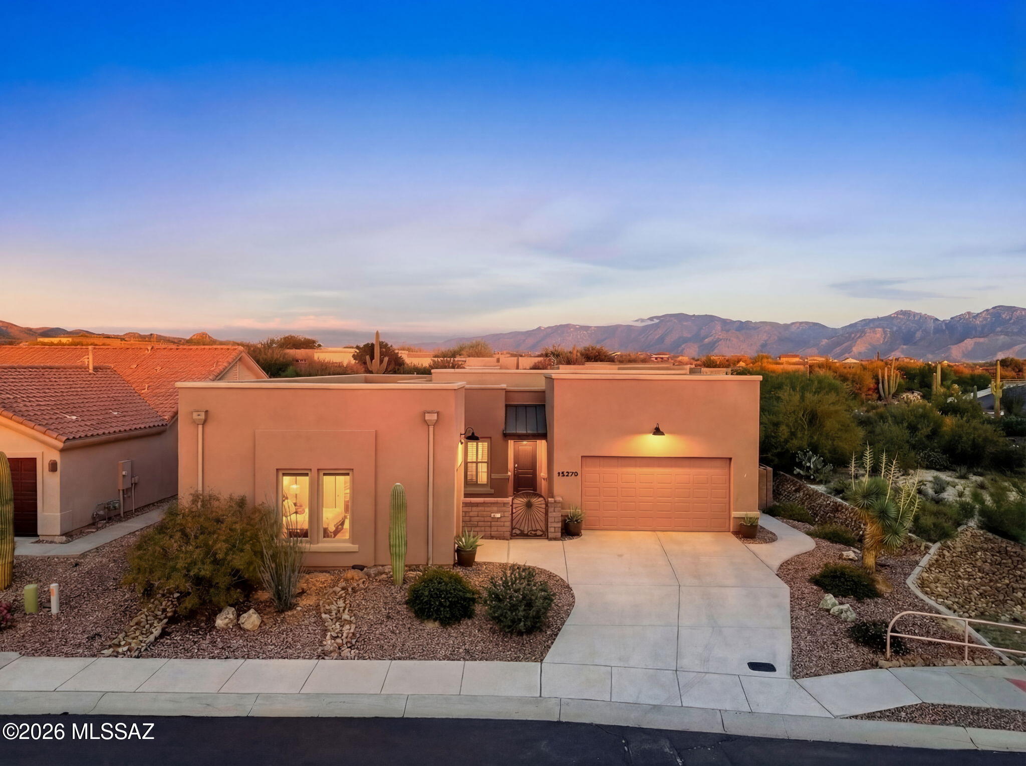 Seller will accept and/or counter offers between $624,797-$637,797. Seller will credit Buyer toward closing costs for a rate buydown. Located in the gated Reserve at Dove Mountain, this Miramonte-built home offers 3 bedrooms + den/flex, 3 bathrooms, 2,350 sq ft, and a 3-car garage with 10' & 12' ceilings and no carpet throughout.Enjoy the benefit of mature landscaping and an established neighborhood setting--no waiting for trees to grow or construction nearby. Situated on a premium corner lot with HOA-maintained desert vegetation, the east-facing backyard features a covered patio backing to common area with mountain views.The third garage bay is insulated with a mini-split, lighting, and extra outlets (previously used as an office, not included in sqft). HVAC replaced Nov 2025.