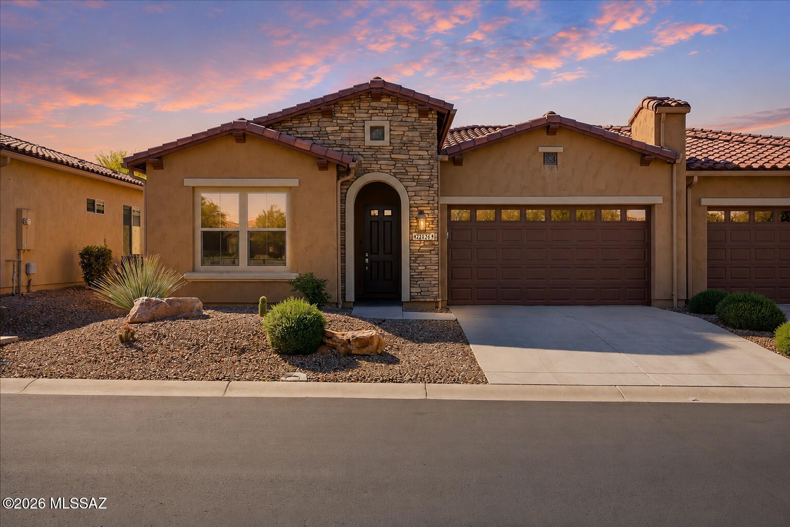 Experience the resort lifestyle that makes SaddleBrooke one of Arizona's premier active adult communities. Built in 2019 and beautifully maintained, this move-in ready home offers the perfect lock-and-leave lifestyle, giving you more time to enjoy golf, pickleball, fitness centers, clubs, dining, and endless social activities. Inside, you'll find a bright open floor plan with 2 bedrooms, 2 baths, and a versatile den ideal for guests or a home office. The kitchen features quartz countertops, stainless steel appliances, a gas range, and large pantry. The spacious primary suite includes an oversized walk-in shower, while upgrades such as a water softener and epoxy-coated garage floor add convenience to everyday living.