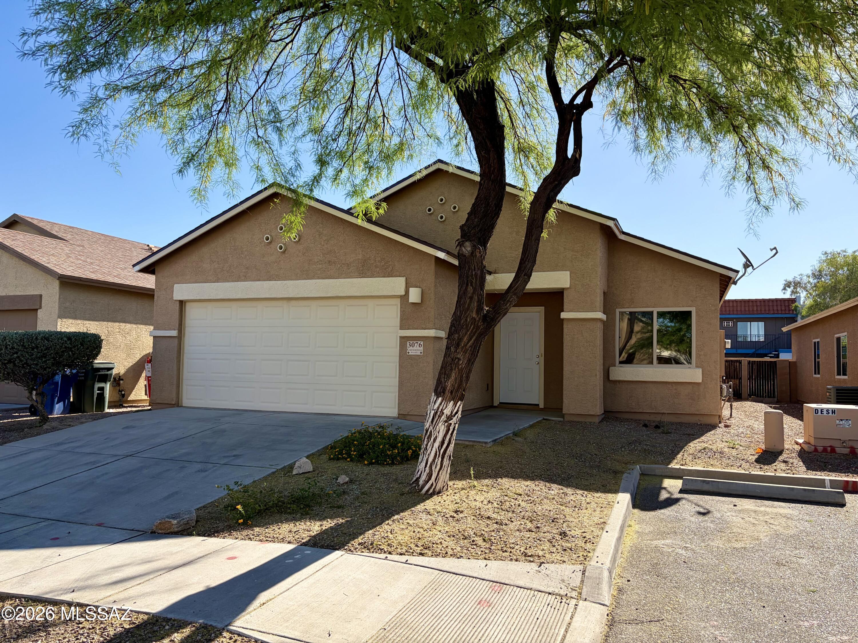 Ideally located on a cul-de-sac in mid-town Tucson. Built in 2011 by Cornerstone Homes. Brand new paint throughout the entire house.  Brand new carpet throughout the entire house.  Band new stainless steel refrigerator and oven/stove in the kitchen.  This home is ready for move-in!  Soaring ceilings and an open floor plan provide a light and bright interior.  Spacious primary suit with walk-in closet.  Generous size yard with masonry wall.  3 bedrooms, 2 full baths, 1511 square feet, 2 car garage.