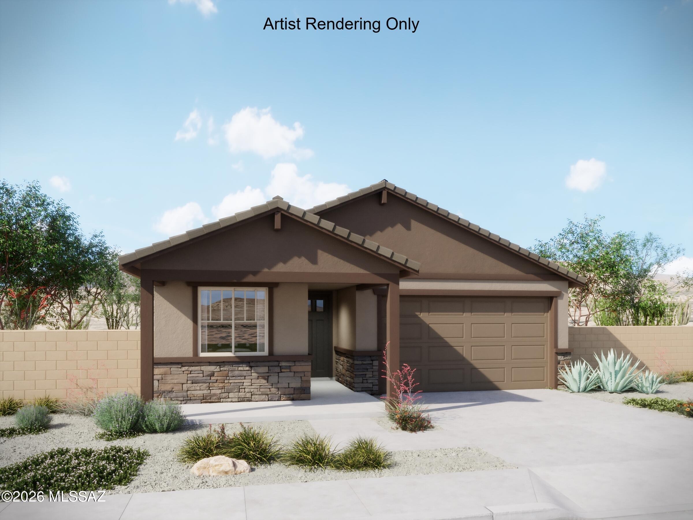 Charming Copper plan with Ranch elevation. This thoughtfully designed layout includes open Greatroom with spacious dining area & kitchen. The Owner's suite is a true retreat with a generously sized walk-in closet, a beautiful walk-in shower, vanity with twin sinks and view to the backyard. The modern kitchen is equipped with a gas range, Whirlpool refrigerator, center island and a walk-in pantry for all your culinary needs. Laundry room is complete with Washer/Dryer. Includes Backyard Landscaping.